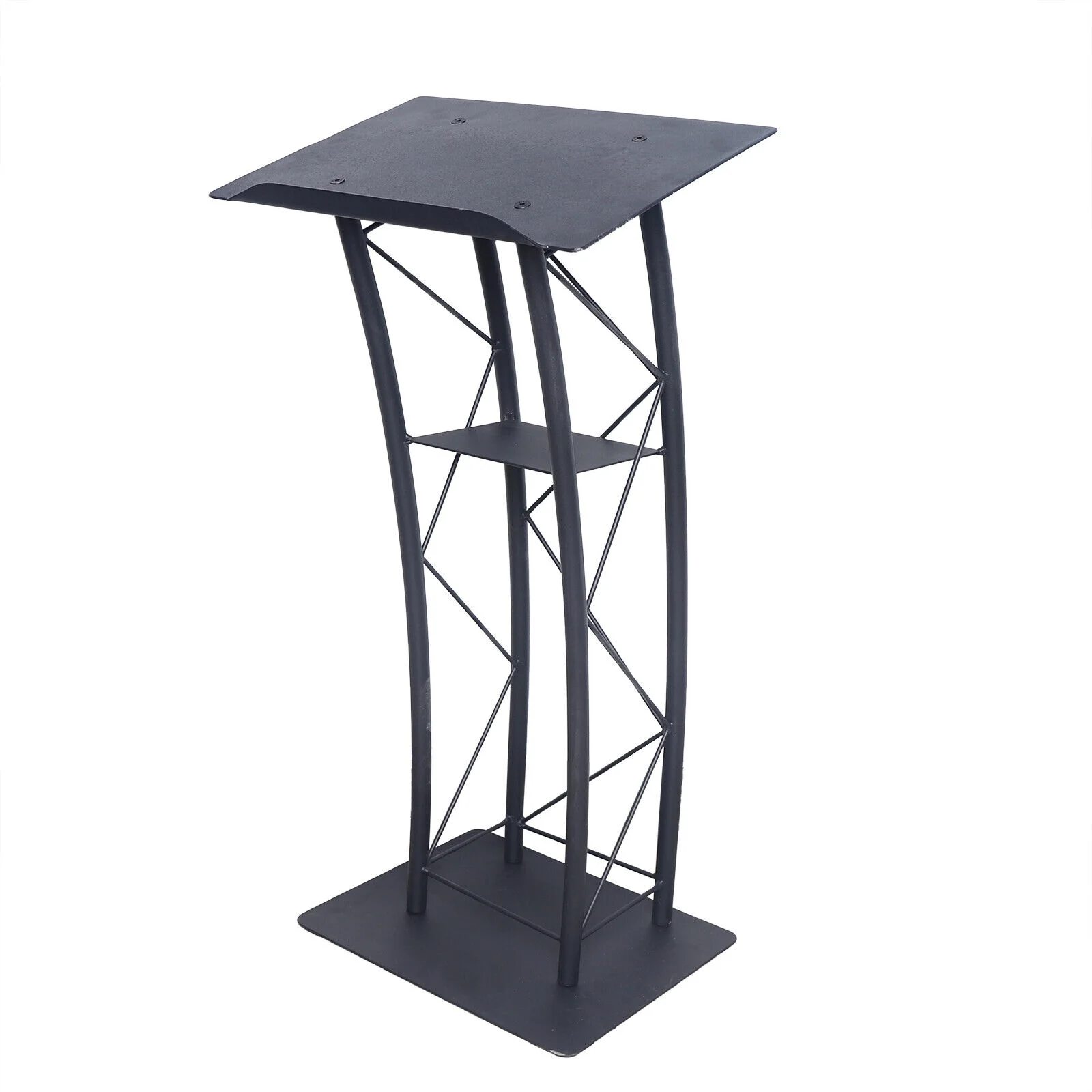 Lecture Speaking Stand Black Wrought Iron Curved Church Podium Truss Metal Wood Pulpit Presentation