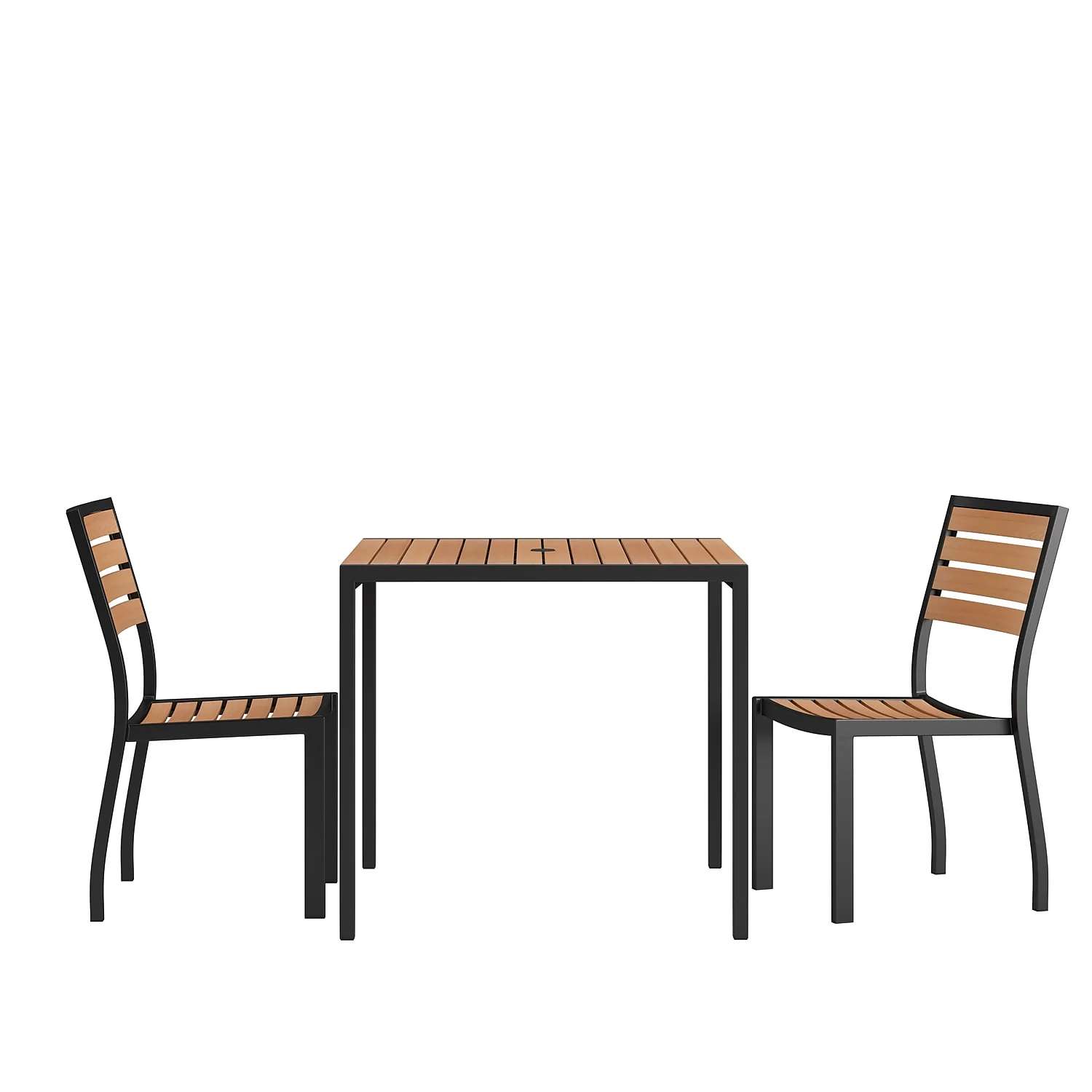 Flash Furniture Lark Series 3-Piece Metal Teak Patio Table and Chair Set, Teak