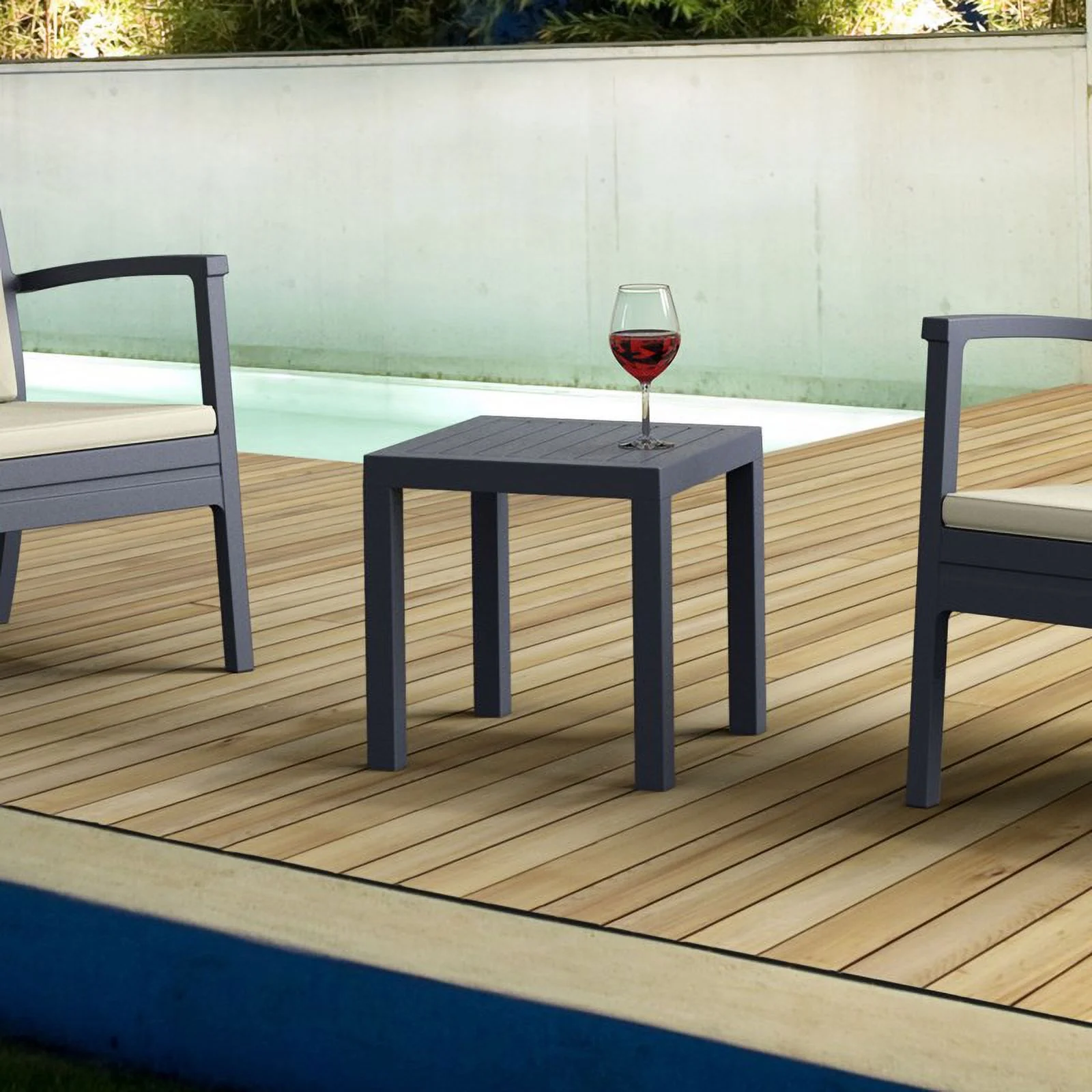 Home Square 2 Piece Square Resin Patio Side Table Set in Dark Gray