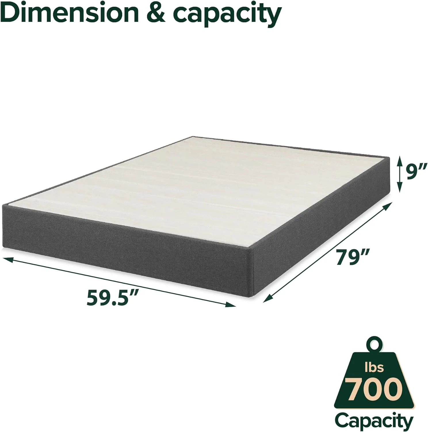 OUWI Upholstered Metal and Wood Box Spring / 9 Inch Mattress Foundation / Easy Assembly / Fabric Paneled Design, Queen