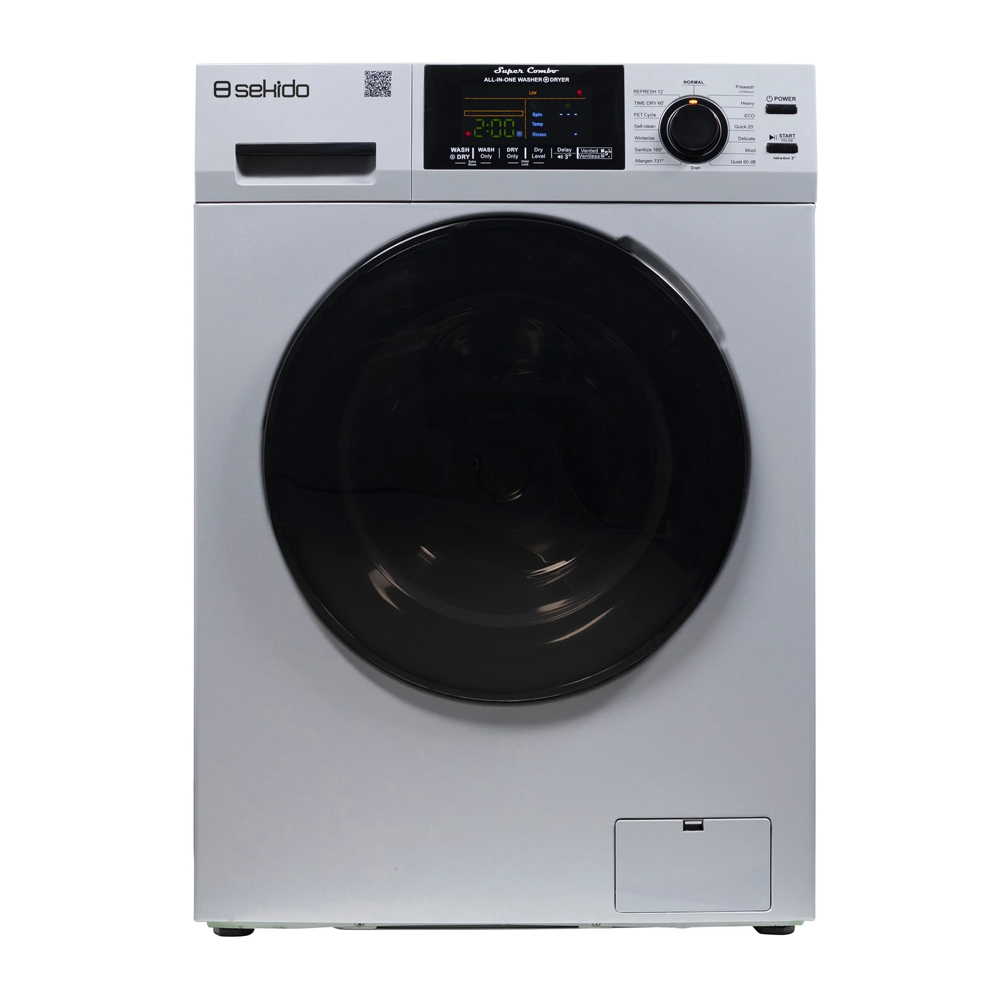 Sekido All-in-One Washer Dryer VENTLESS/VENTED 1.62cf/15lbs 110V with Pet Cycle, 15 programs and Threshold delivery in Silver