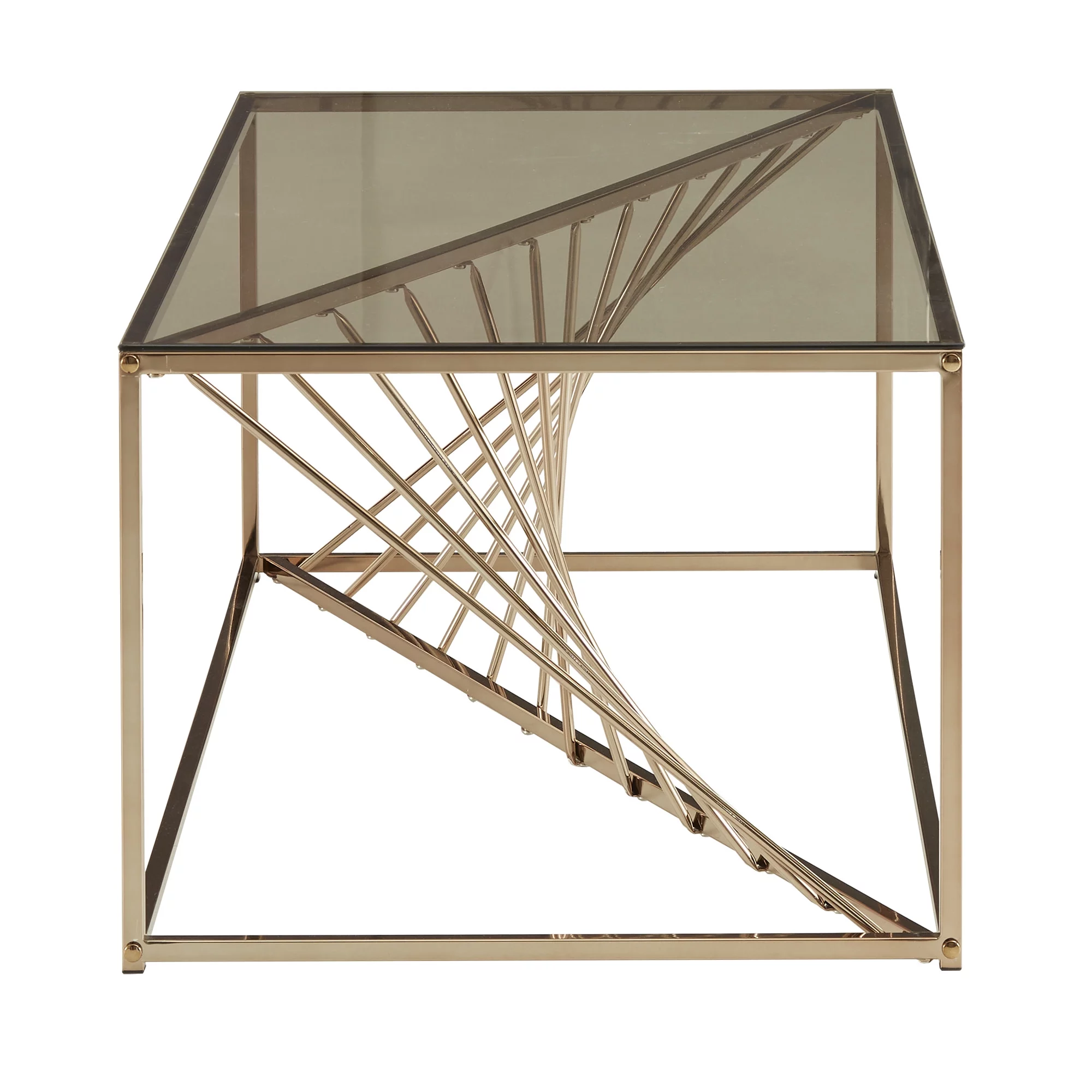 Weston Home Anna Rectangular Metal and Glass Top Coffee Table, Champagne Gold