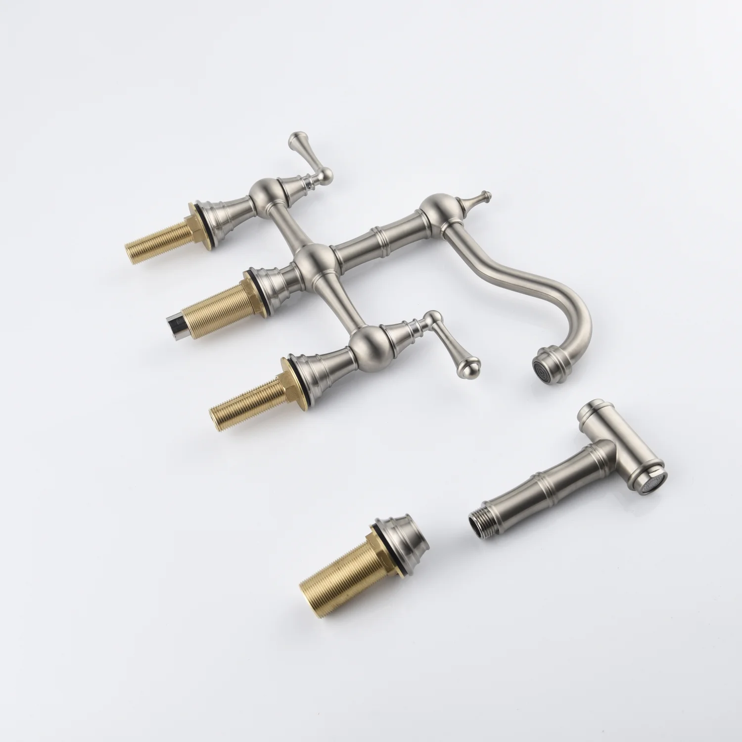 DremFaryoyo Bridge Dual Handles Kitchen Faucet With Pull-Out Side Spray in