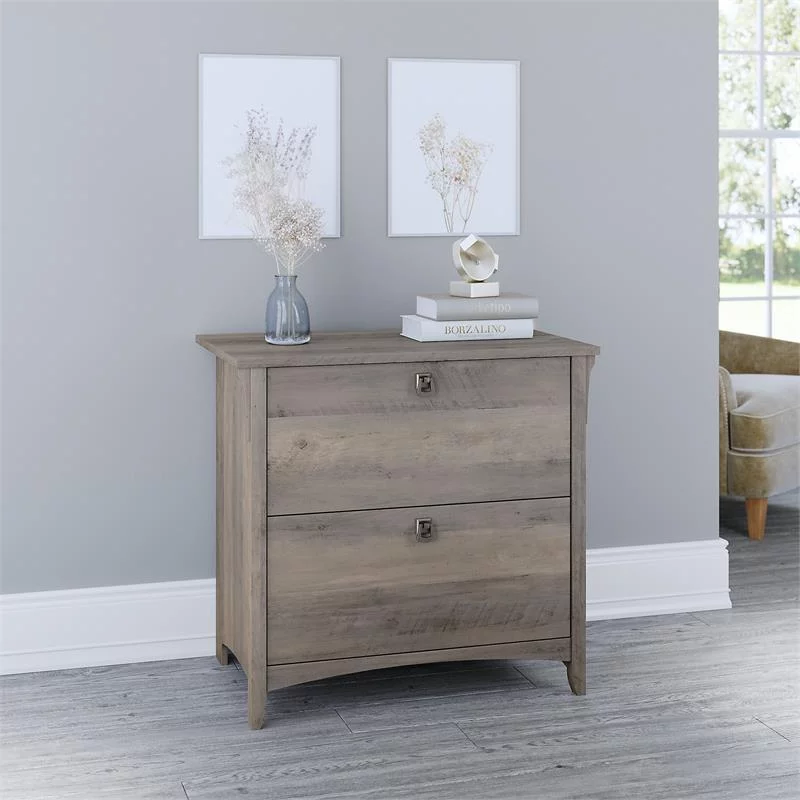 Home Square 2 Piece Wood Filing Cabinet Set with 2 Drawer in Driftwood Gray