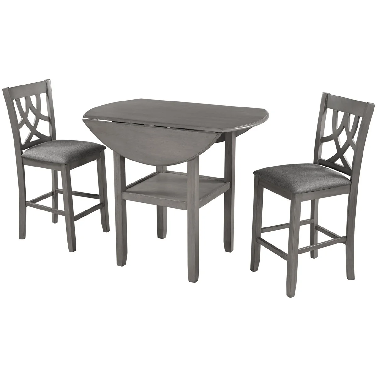 MERAX  Farmhouse 3 Piece Round Counter Height Dining Set with Drop Leaf Table