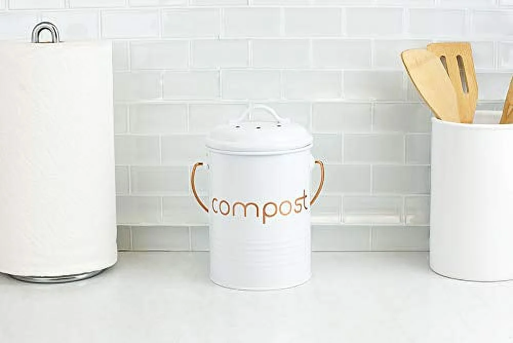 Home Basics Grove Compact Countertop Compost Bin, White