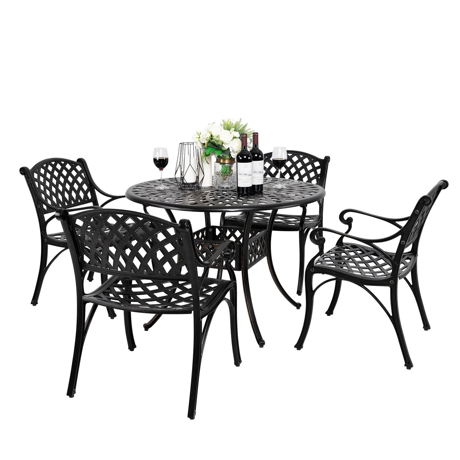 Nuu Garden  5 Piece Outdoor Patio Cast Aluminum 42 in. Dining Table Set