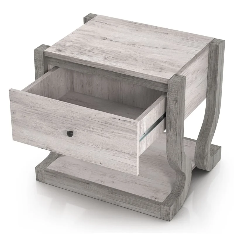 Bowery Hill Modern Wood 1-Drawer End Table with Shelf in White