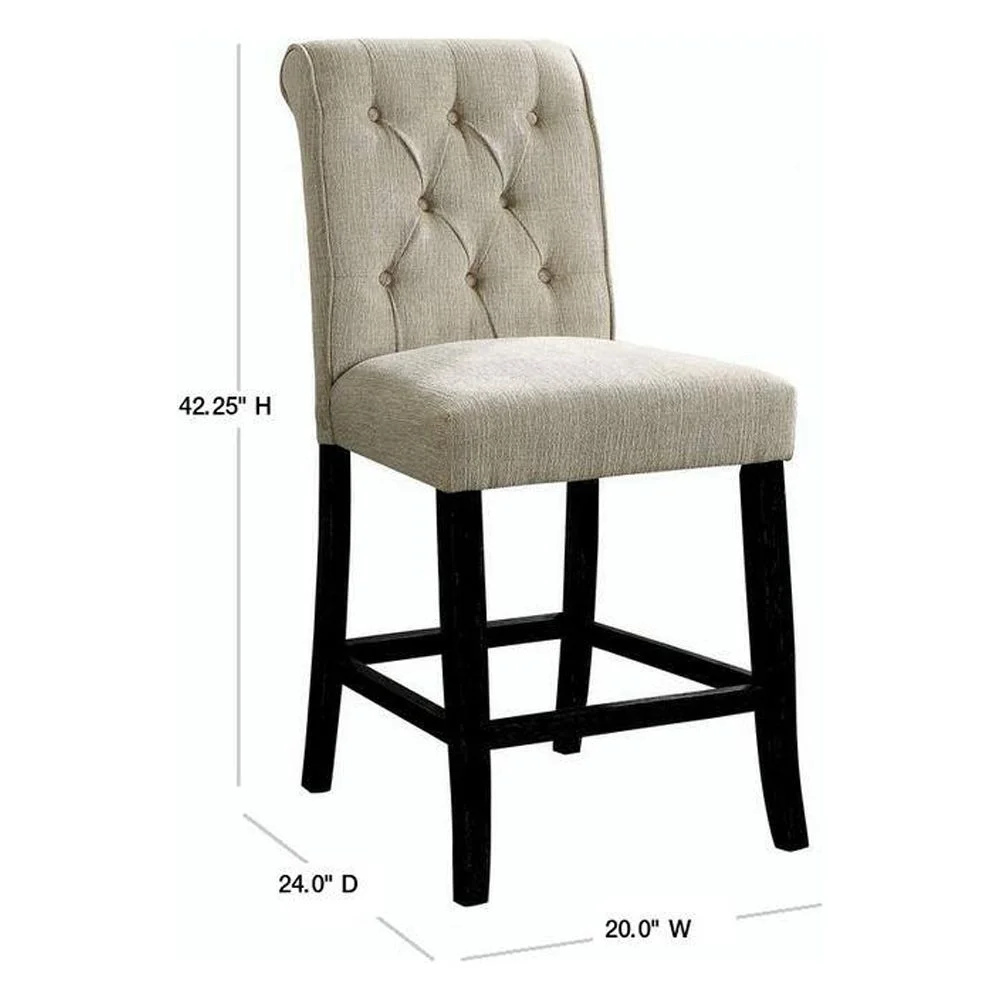 CoSoTower Dining Room Furniture Rustic Style Set of 2 Counter Height Chairs Beige Chenille Fabric Upholstered Tufted Kitchen Breakfast