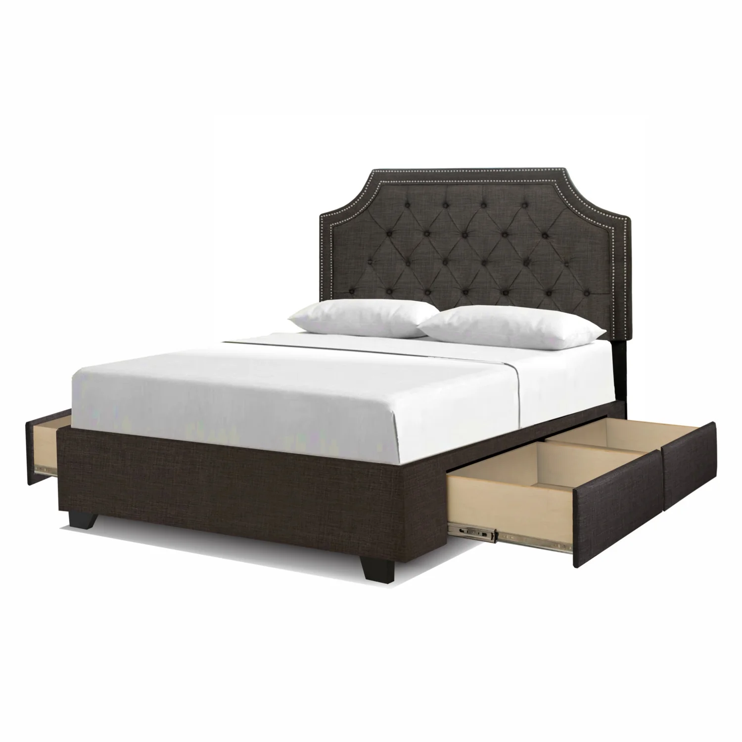 Maykoosh Upholstered Antique Ambiance Platform Bed With 4 Drawers, Grey, Queen