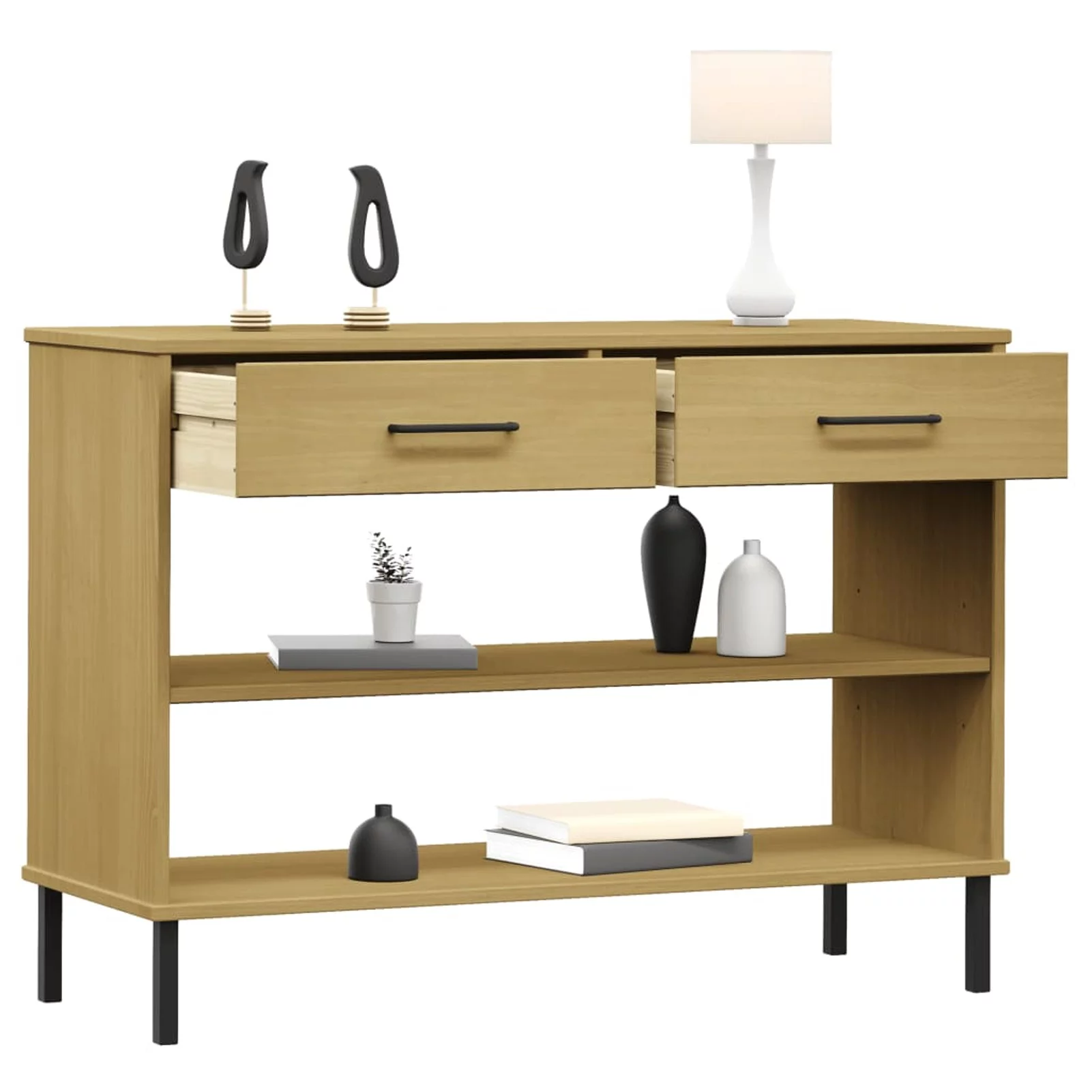 Andoer Console Cabinet with Metal Legs Brown Solid Wood Pine OSLO