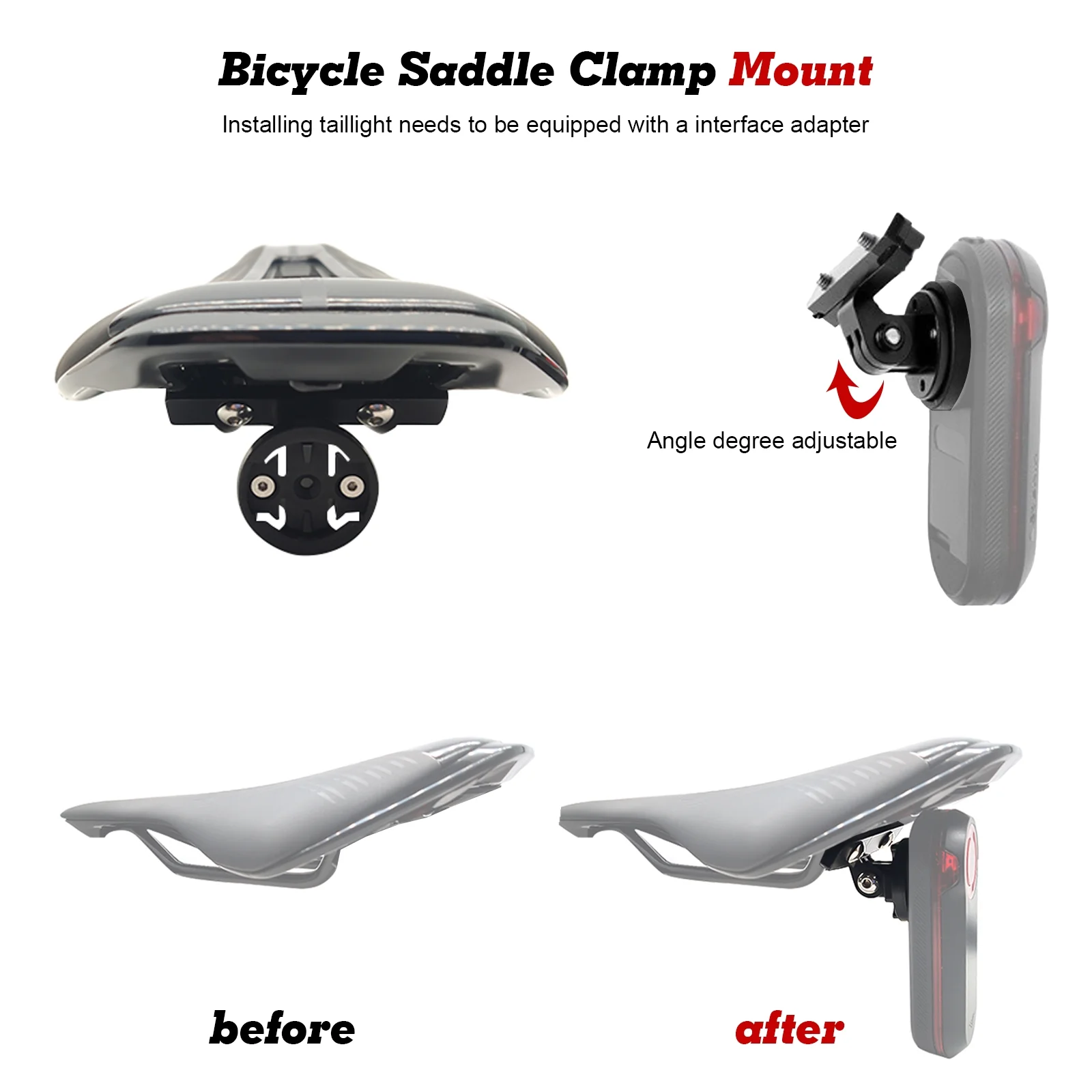 Xotic Tech Saddle Clamp Mount for Garmin RTL515 RTL510 Varia Rearview Radar Rear Light, Universal Fit Saddles Rail