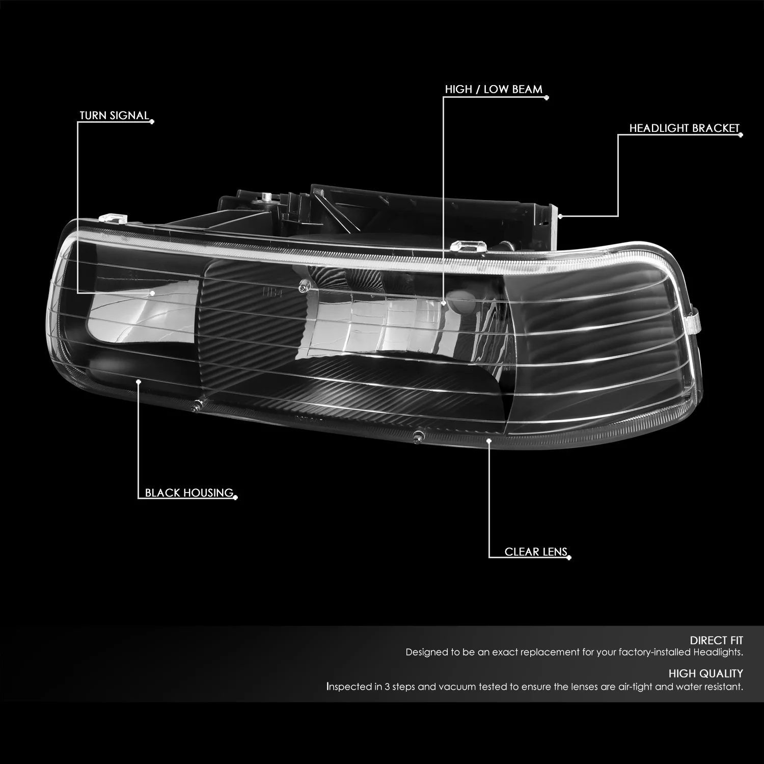 DNA Motoring HL-OH-CS99-2P-BK For 1999 to 2006 Chevy Silverado Tahoe Headlights Black Housing Headlamp - GMT800 00 01 02 03 04 05 Left + Right