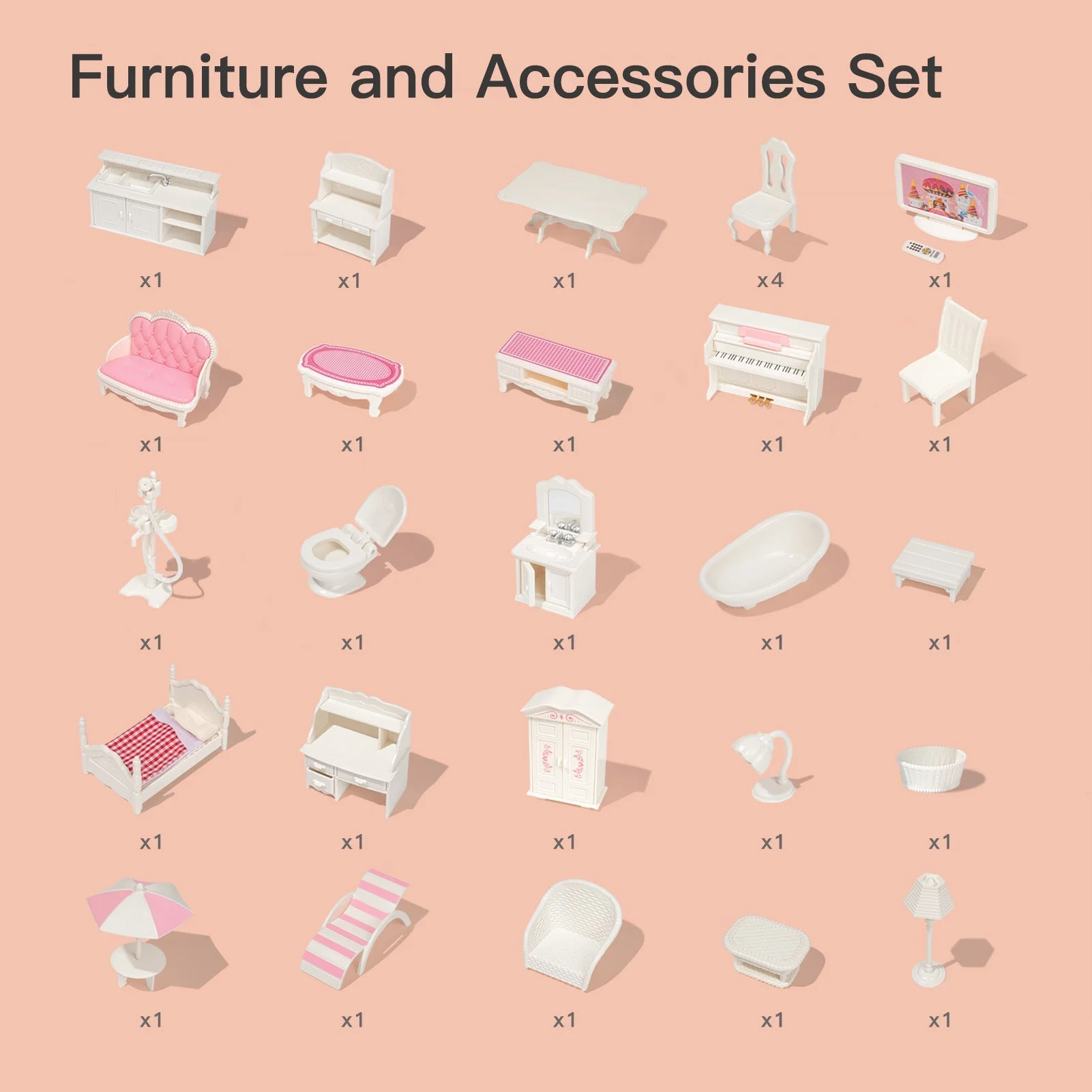 Big Wooden Dollhouse with Furniture Play Set