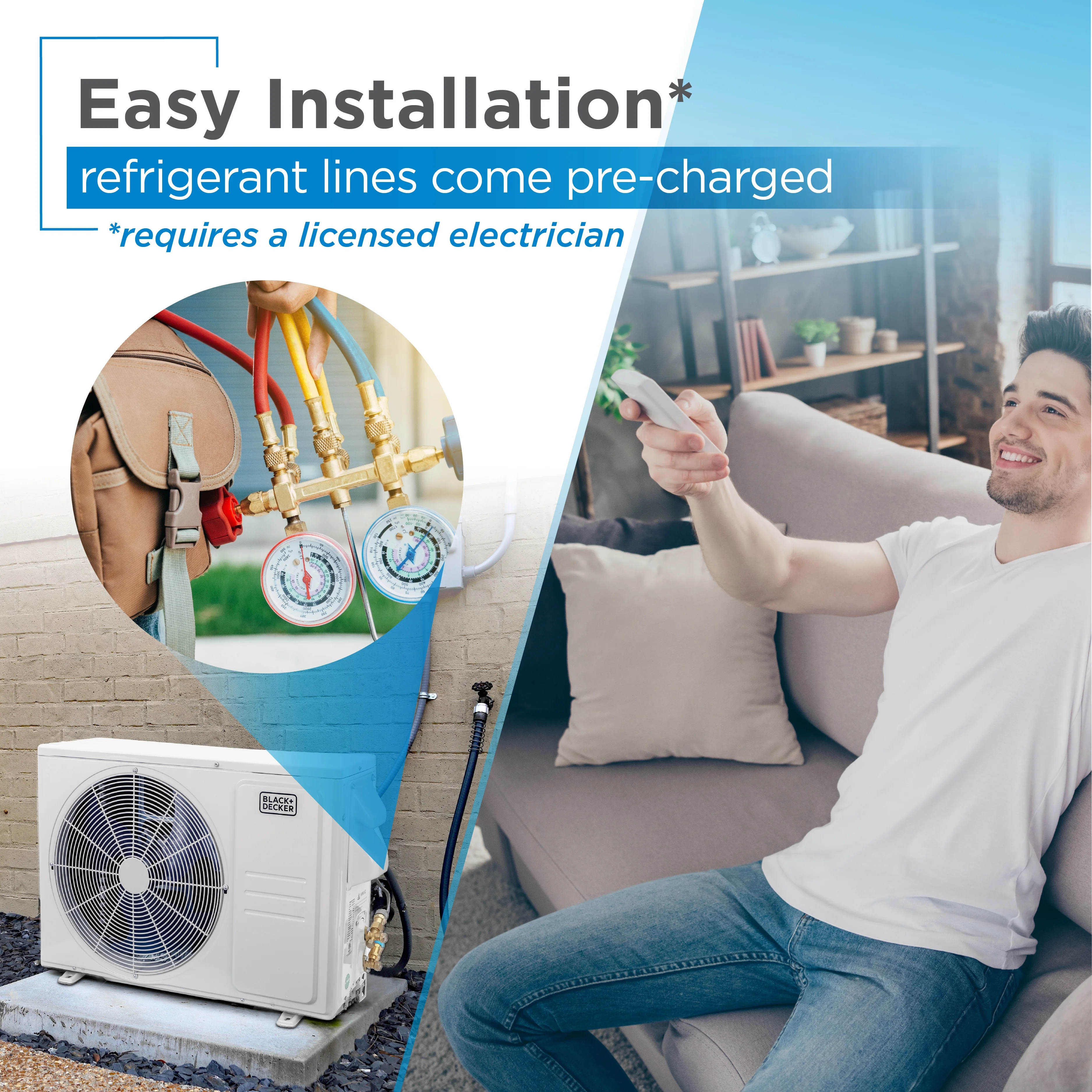 BLACK+DECKER 12,000 BTU Inverter Mini Split Air Conditioner with Heat Pump, Ductless Mini-Split Inverter Air Conditioner Cools & Heats Up To 550 Sq. Ft., Remote Control, 20.8 SEER, 115V, White