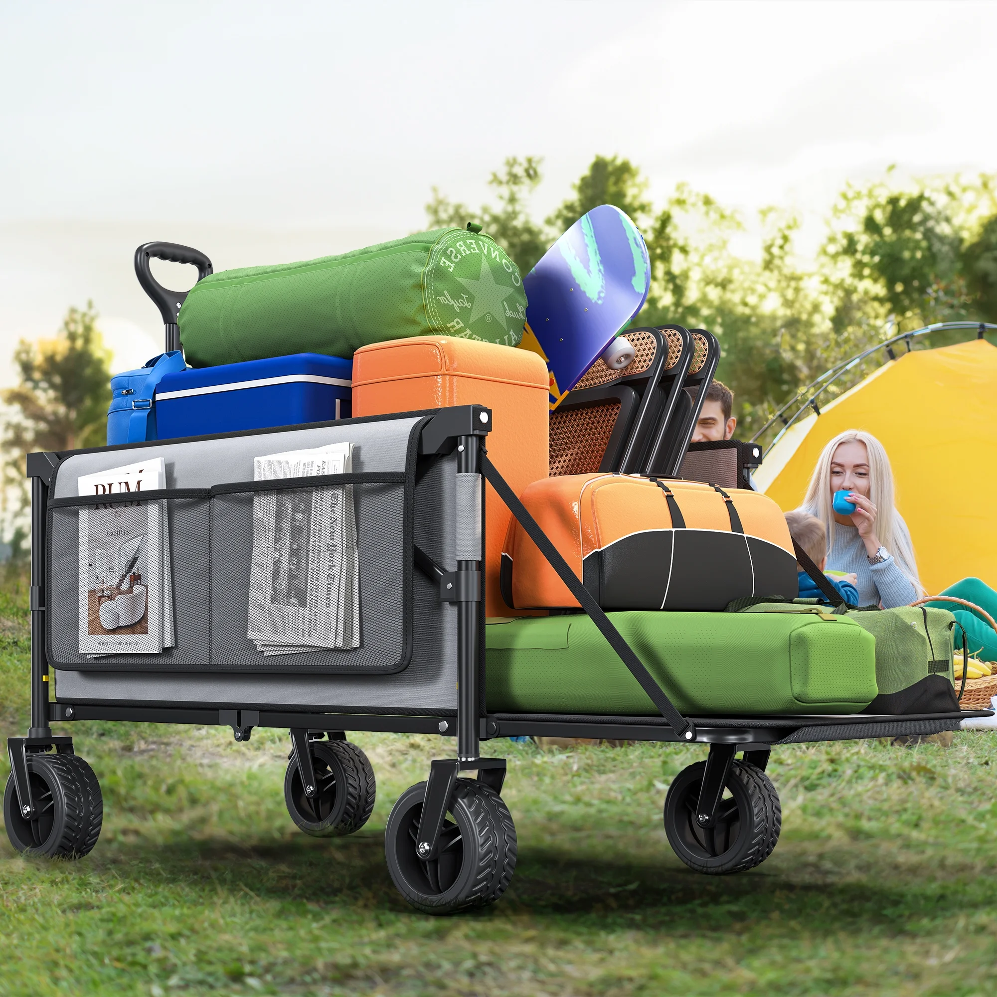 Dextrus 45'' Folding Utility Wagon, 265lbs Heavy-Duty Cart , with All-Terrain Wheels, Foldable Tailgate, Ideal for Shopping, Sports, and Camping,Gray