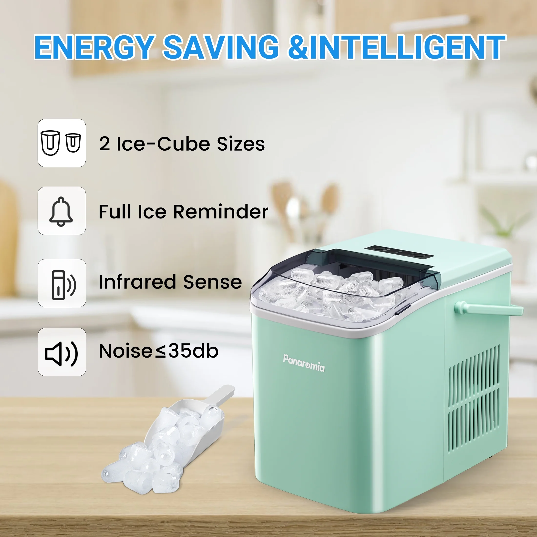 Countertop Ice Makers,Self-Cleaning Portable Ice Machine,26.5lbs in 24Hrs, 9 Cubes Ready in 8 Mins