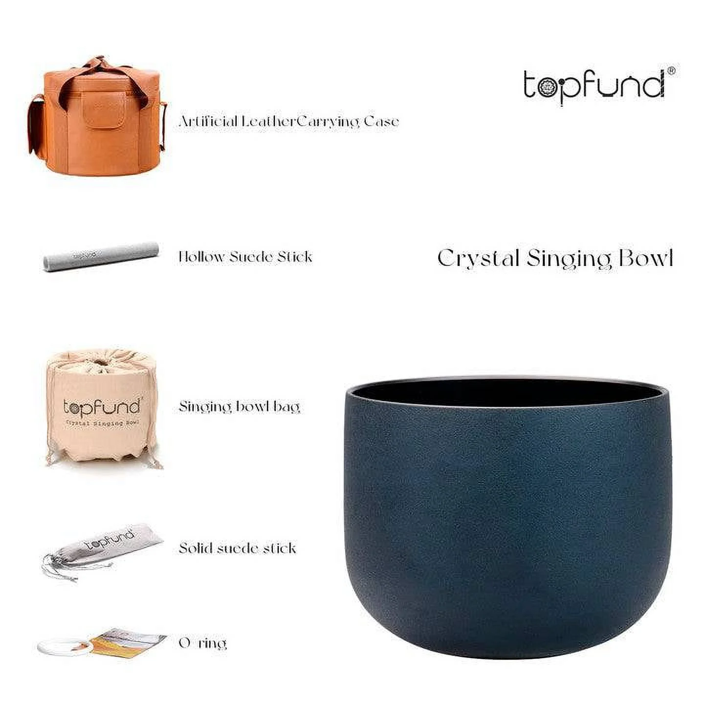 TOPFUND Black A Note 440Hz Crystal Singing Bowl Third Eye Chakra with Heavy duty carrying case and Suede Stuck