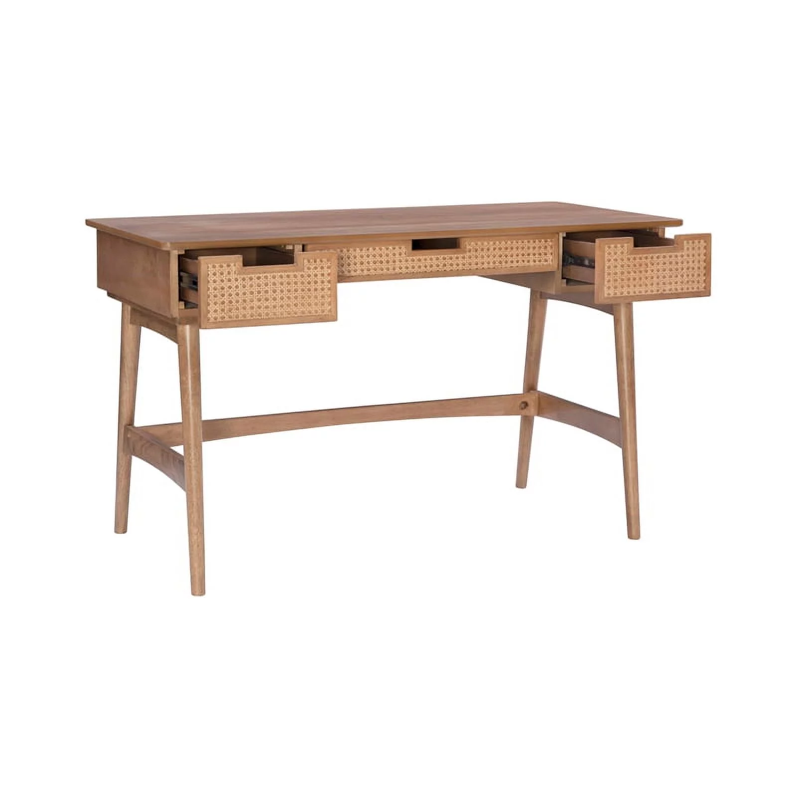Linon Luca Rattan Wood Desk with Drawers in Natural