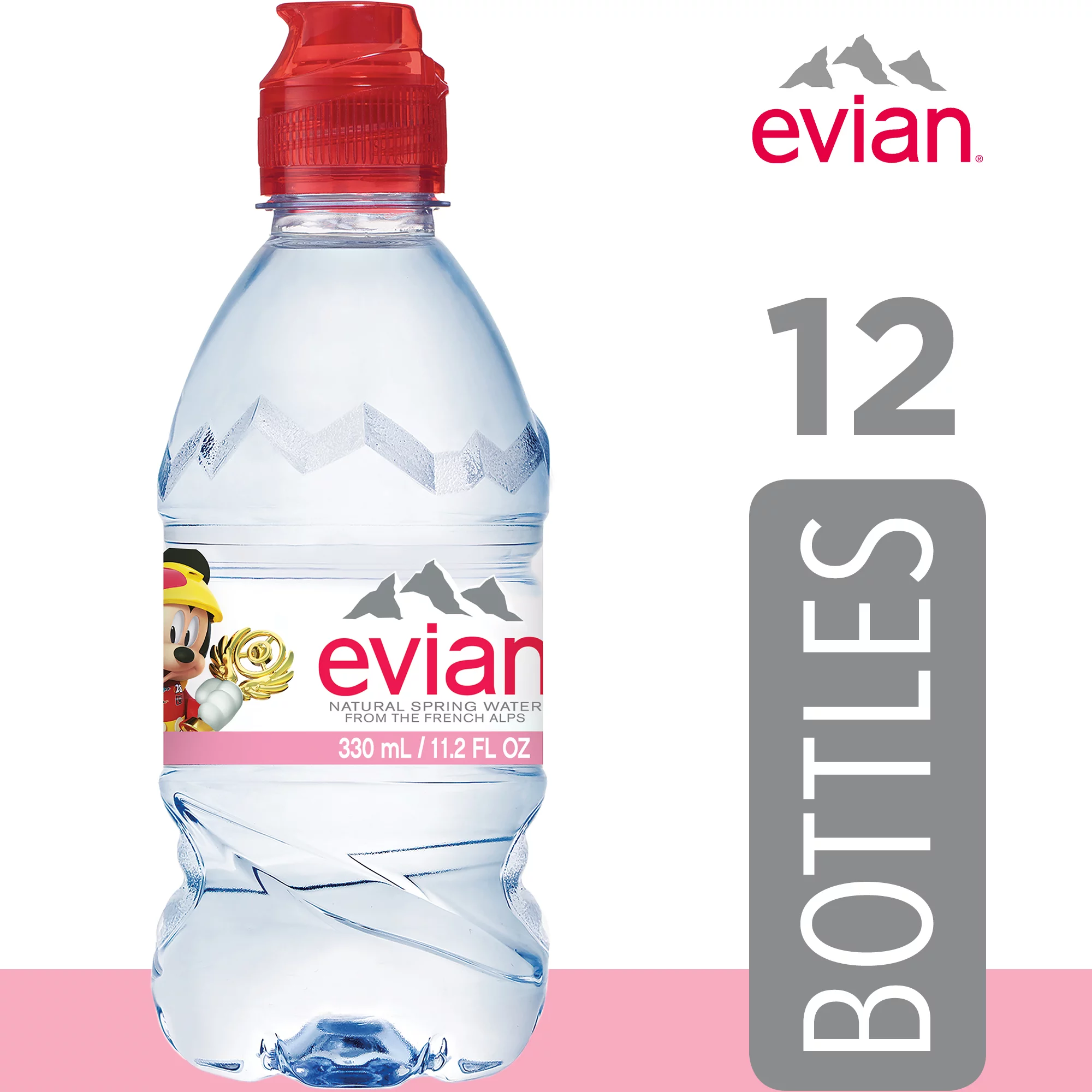 evian Natural Spring Water Bottles, Naturally Filtered Spring Water, 330 ML (11.15 fl oz) bottles, 12 pack