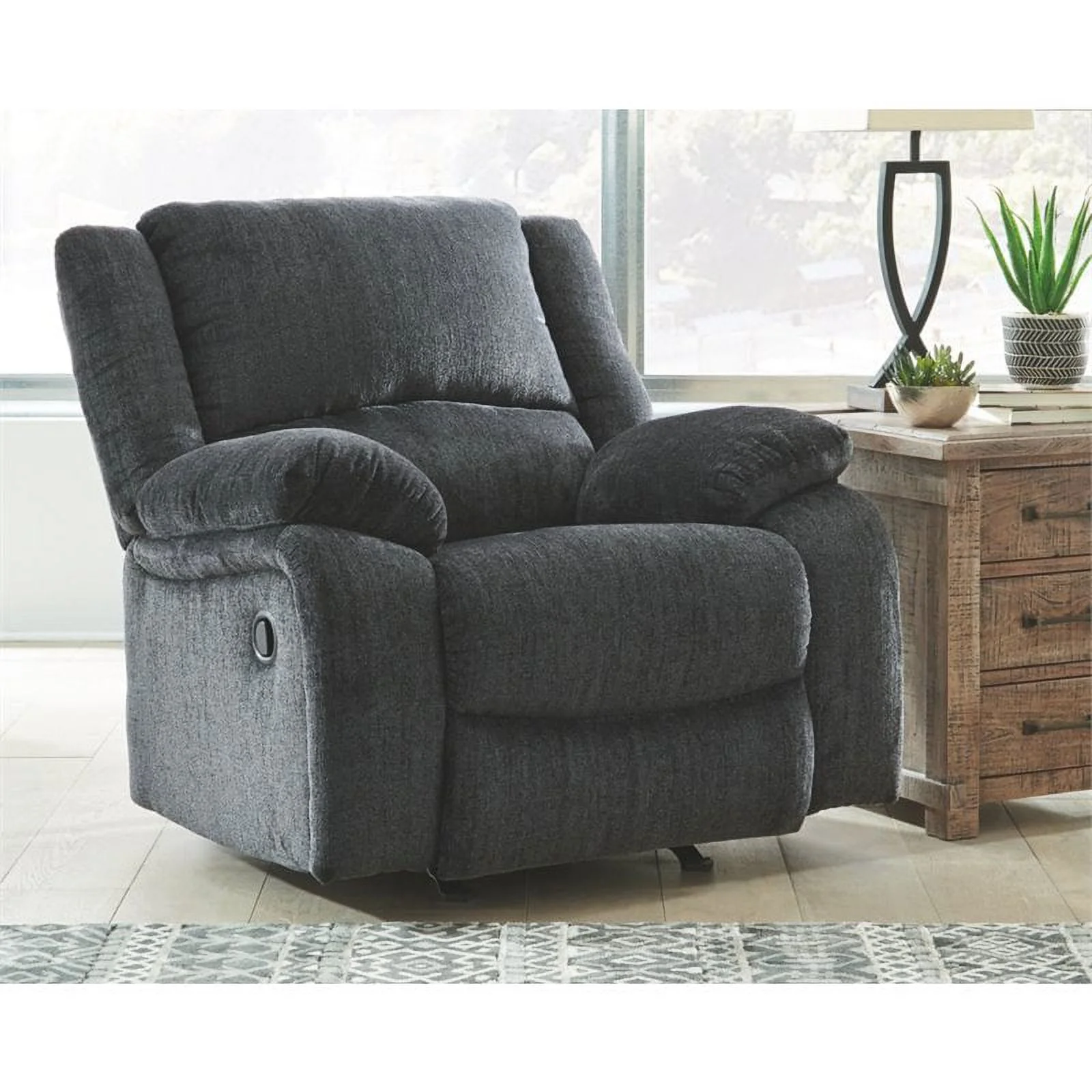 Bowery Hill Contemporary Upholstered Recliner in Slate Finish