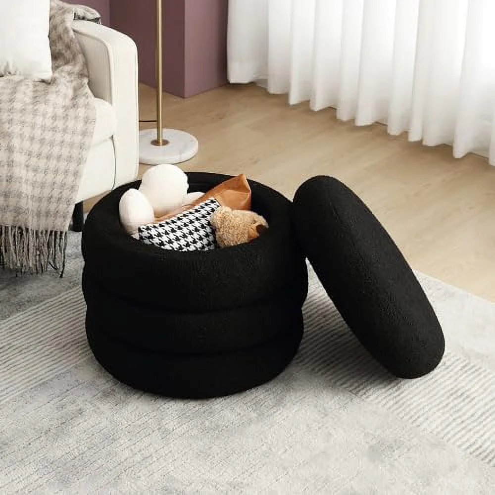 TQNJYGX Boucle  Ottoman  Round Foot  Stool Seat  Vanity Foot Ottoman Pouf  Soft Tufted Footstool Seat with Removable Lid for Entry Table    Girl Gifts