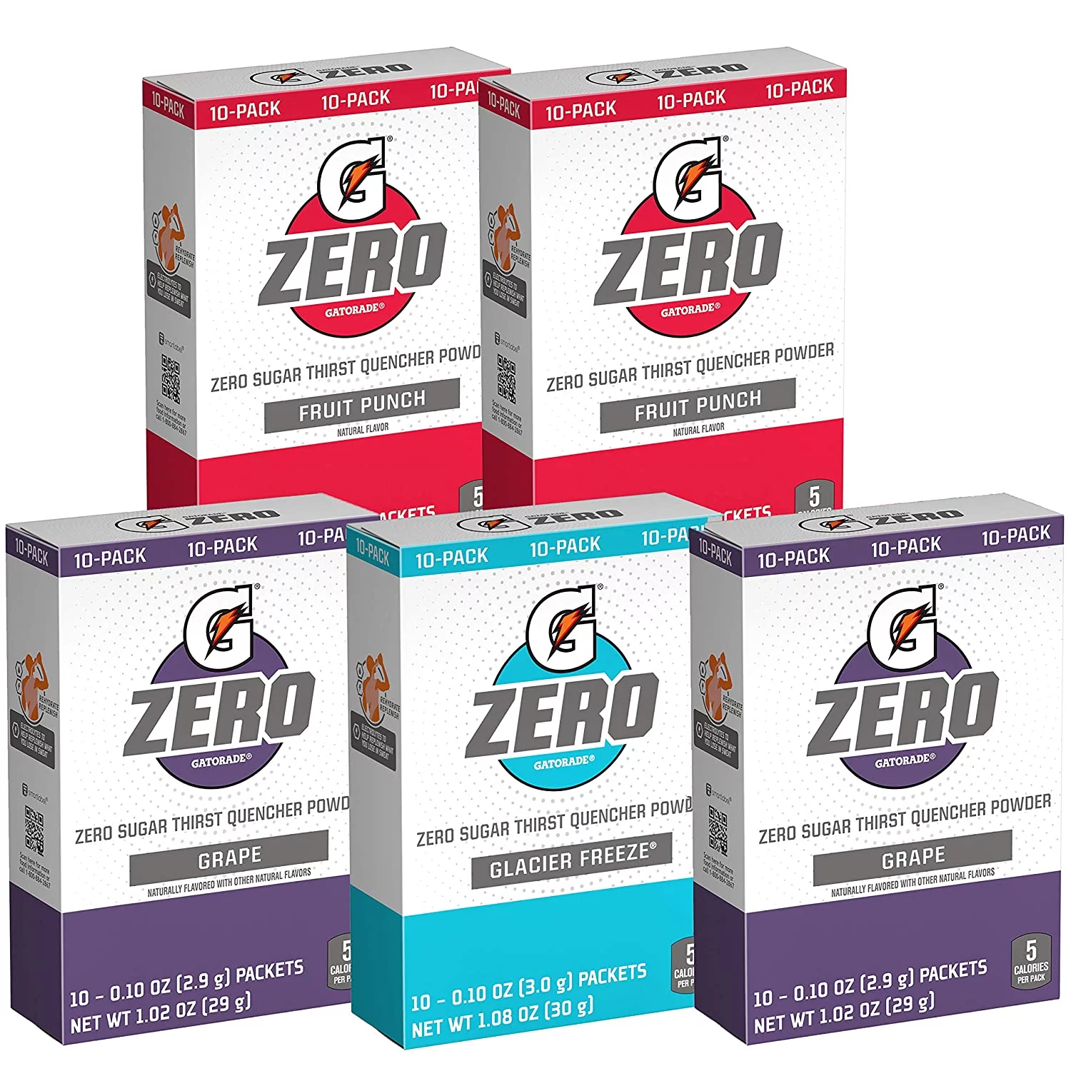 Gatorade G Zero Powder, Glacier Cherry Variety Pack, 0.10oz Individual Packets (50 Pack)