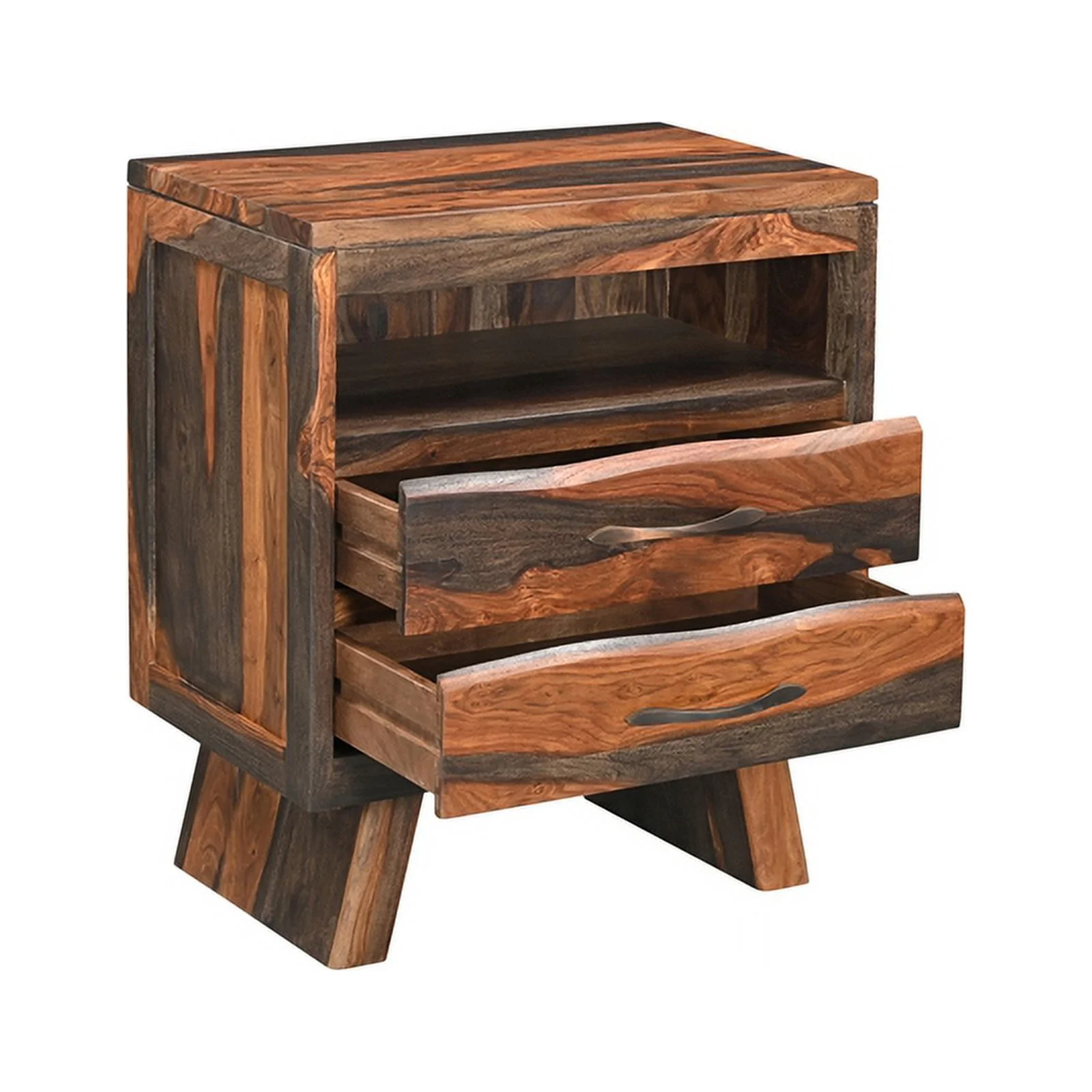 Taran Designs Warren 2-drawer Live Edge Solid Wood Nightstand in Dark Brown