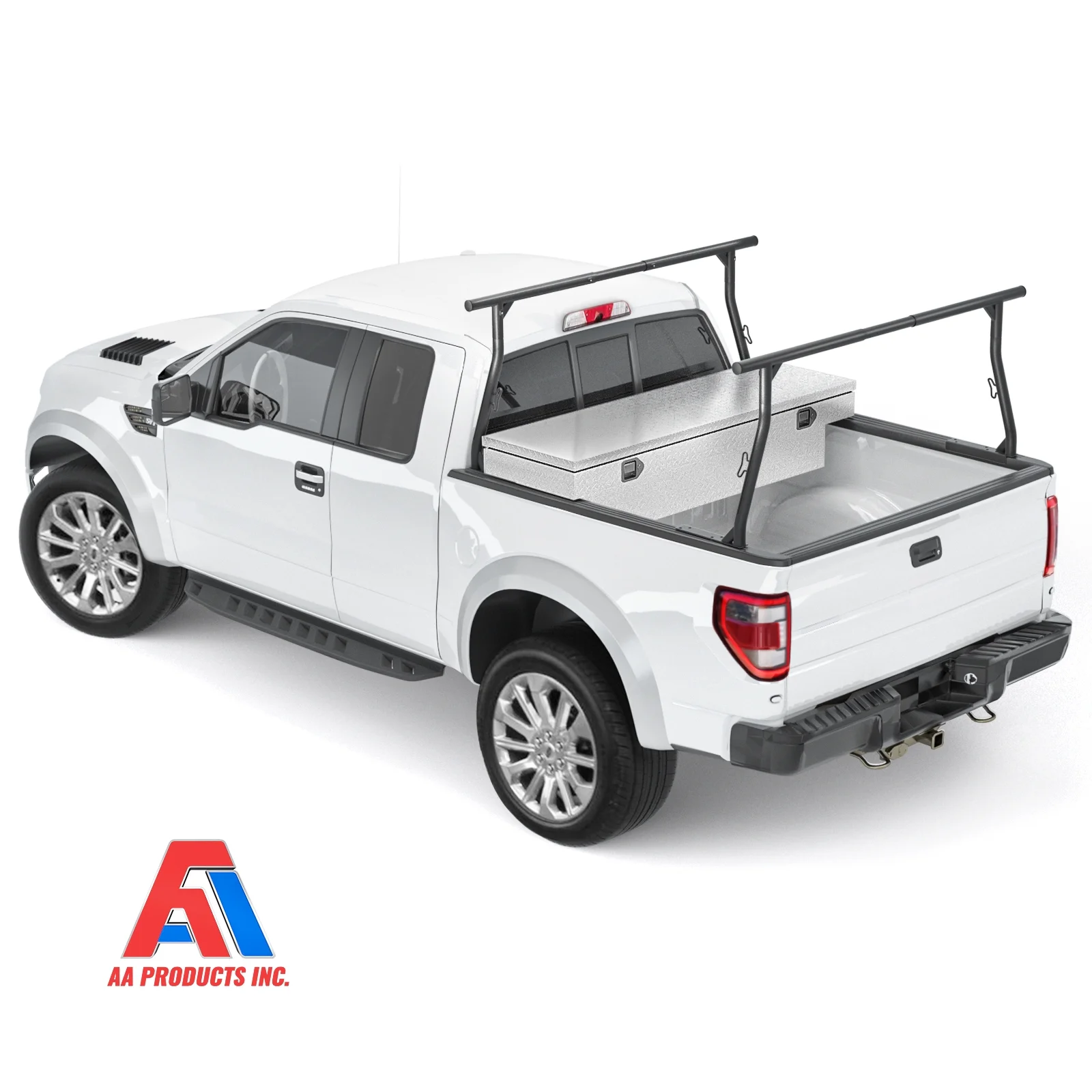 AA-Racks Model X3502 800Ibs Capacity Extendable Steel Pick-Up Truck Ladder Rack Two-bar Set - Matte Black