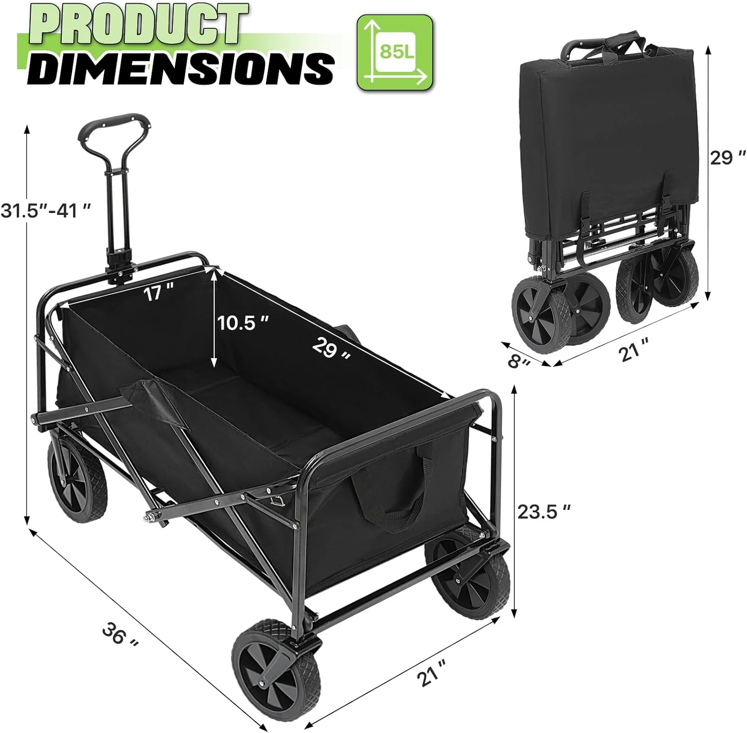 Wagon Cart With Wheels Foldable, Collapsible Folding Camping Wagon Cart Heavy Duty Garden Portable Hand Cart With Adjustable Handle And All Wheels For Beach Shopping Camp, 200Lbs