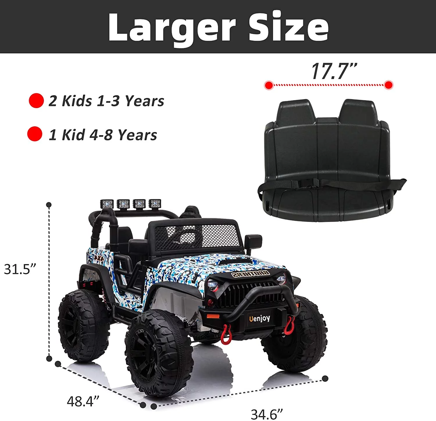 Uenjoy 12V Kids Ride on Toys Electric Battry-Powered Ride-On Truck Car RC Toy w/ Remote Control 2 Speed Camouflage Blue