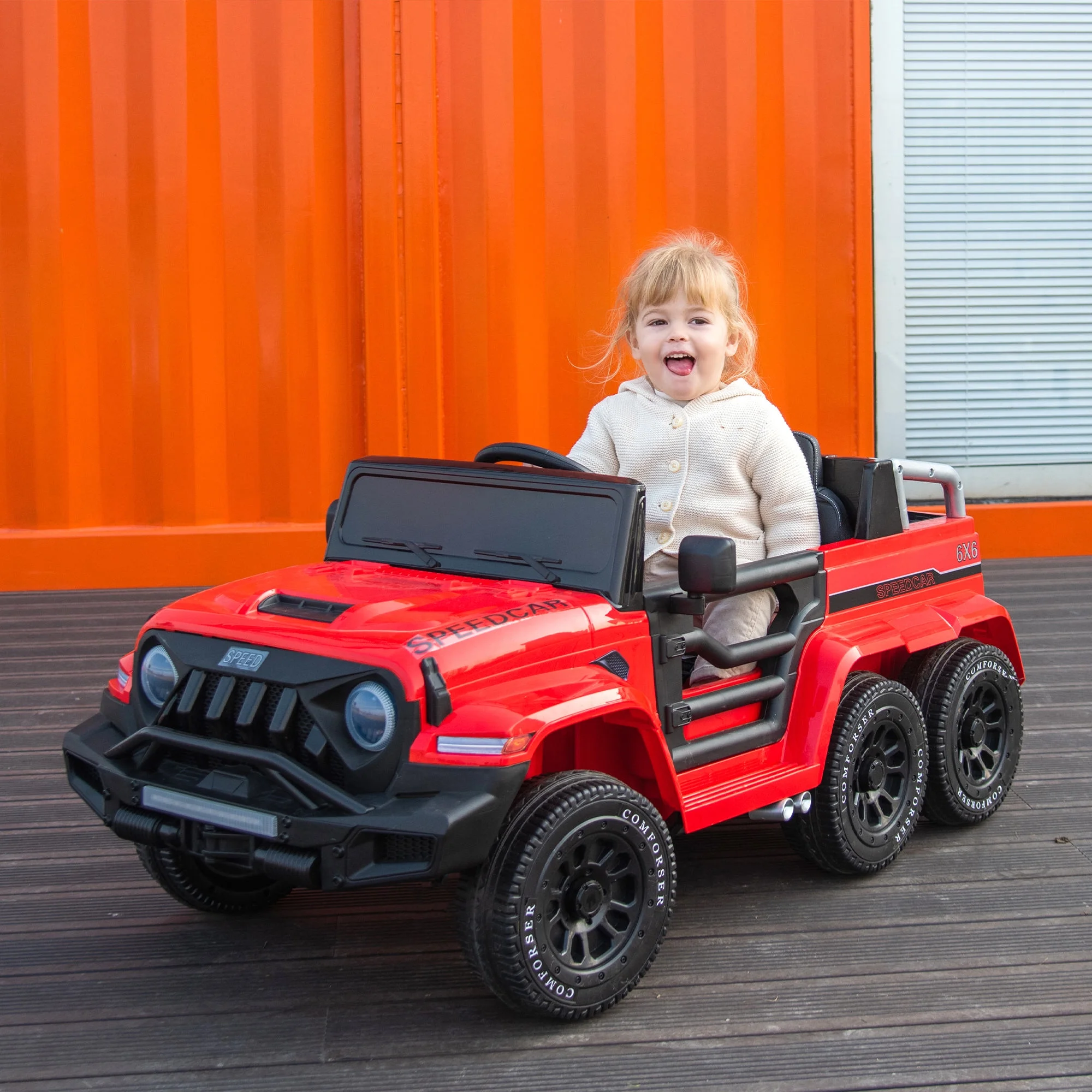 24V 4WD Ride on Car Truck w/Remote Control, Ride on Car for Kids Battery Powered, with Storage Function, Music and Lights, Five-Point Safety Belt, Rocking Chair Mode for Boys and Girls Red