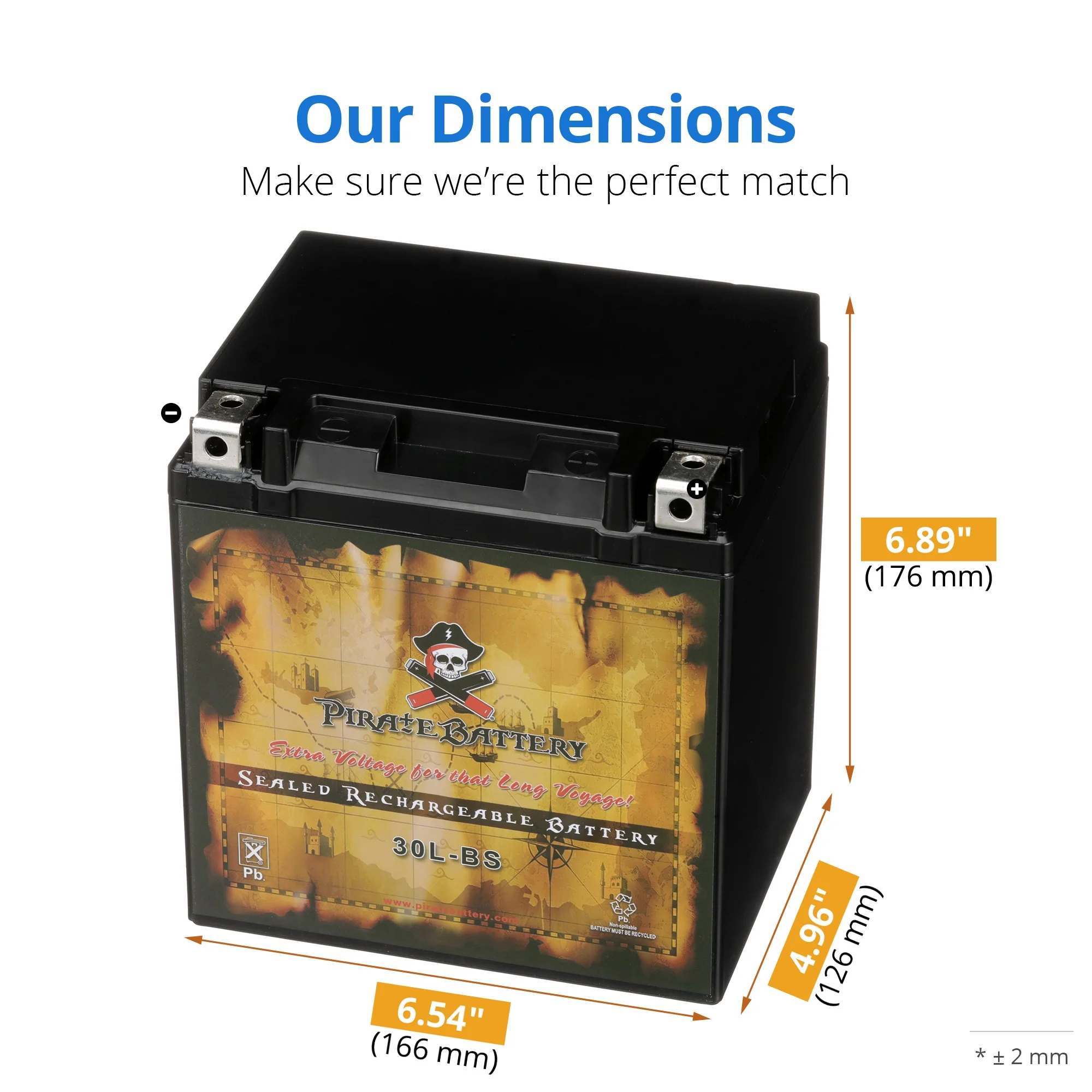 Pirate Battery YTX30L-BS (30L-BS 12 Volt,30 Ah, 270 CCA) Motorcycle Battery for Harley-davidson Fl, Flh Series (touring) Year (99)