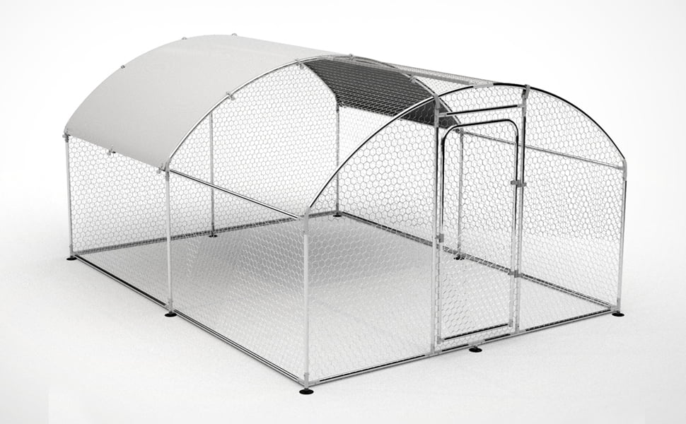 DremFaryoyo Metal Large  Coop Walk-in Poultry Cage Large  Run Arc Shaped Cage with Waterproof Anti-UltravioletCover  1.” Diameter Tube (9.8‘ L x 13.1‘ W x 6.4‘ H)