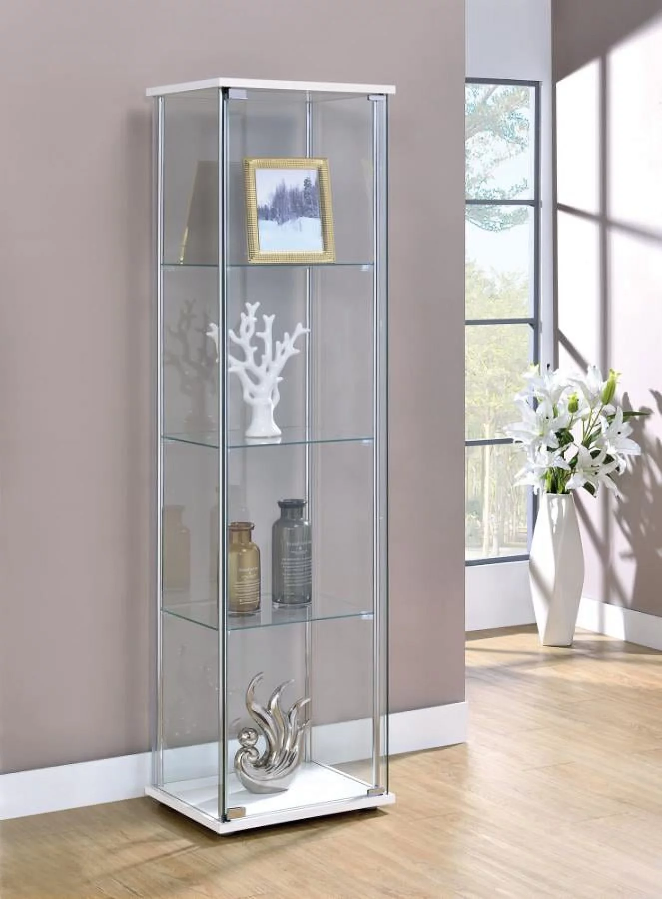 Rectangular 4-shelf Curio Cabinet White and Clear
