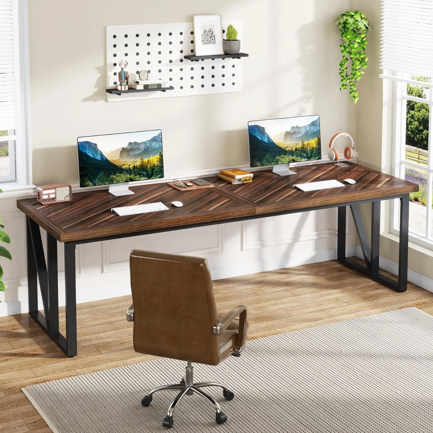 Tribesigns 78.7'' Double Desk, Rustic Extra-Long Wooden Study Writing Table