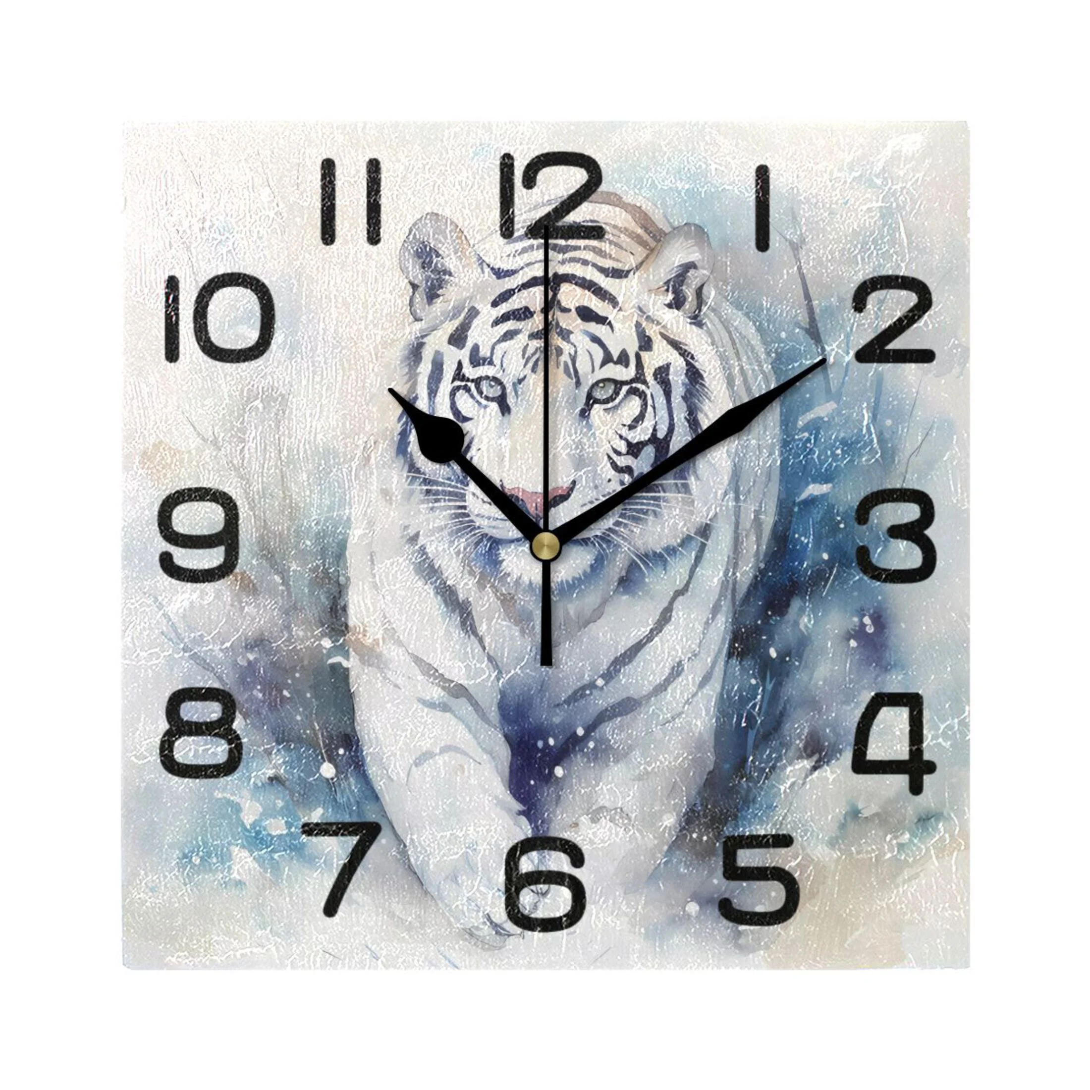 Tiger in Blue Wall Clock Square Silent Non-Ticking Battery Operated Retro 7.78