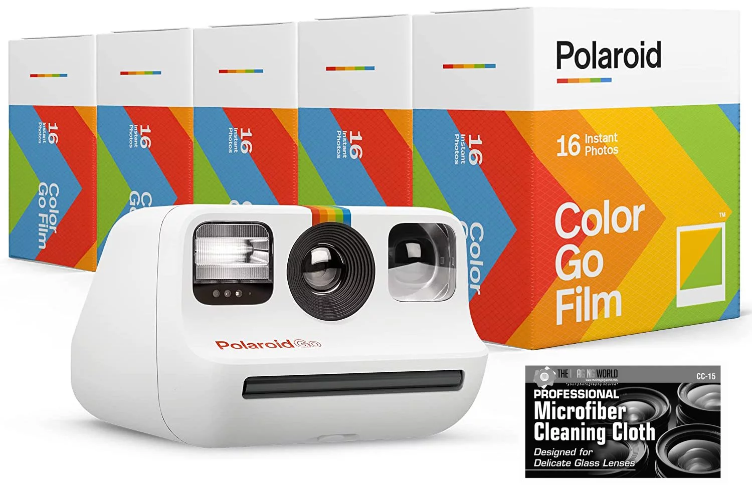 Polaroid Originals Bundle Go Instant Camera with 5 Double Packs 80 Prints of Color Film and Microfiber Cloth