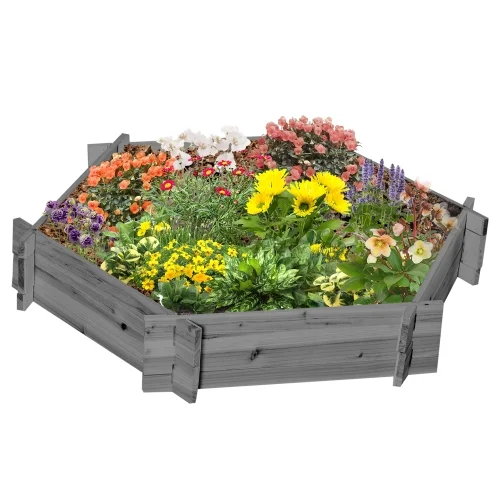 Buumin Outsunny Wooden Raised Garden Bed, Hexagon Screwless Planters for Outdoor Plants, Vegetables, Flowers, Herbs, 39