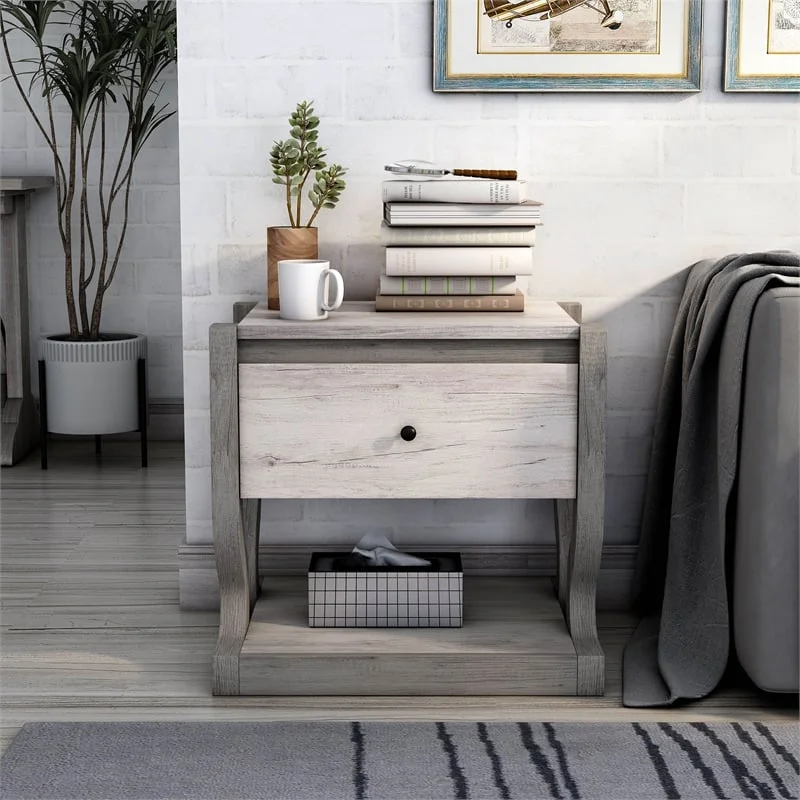 Bowery Hill Modern Wood 1-Drawer End Table with Shelf in White