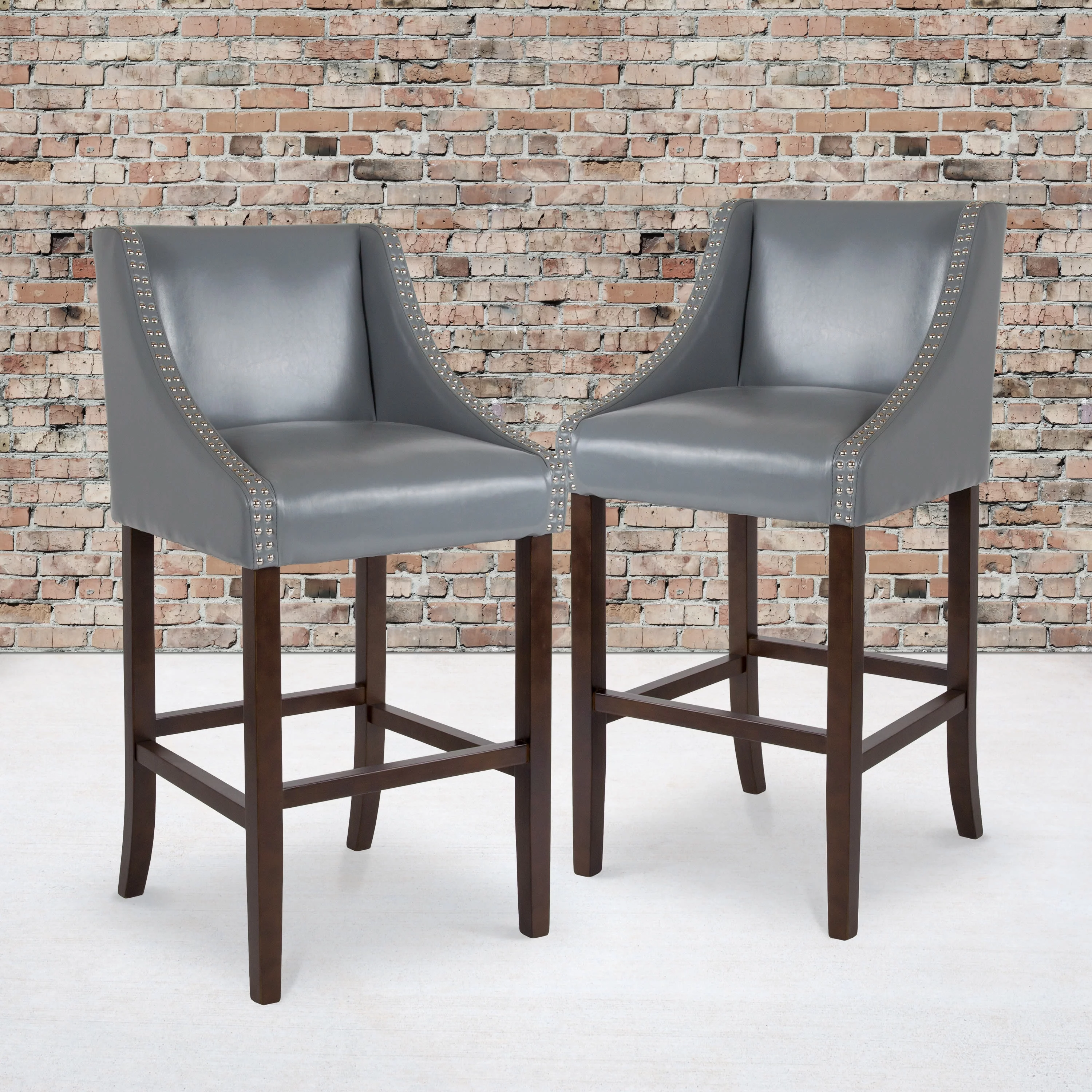 Flash Furniture Carmel Transitional Faux Leather Barstool, Light Gray, Set of 2