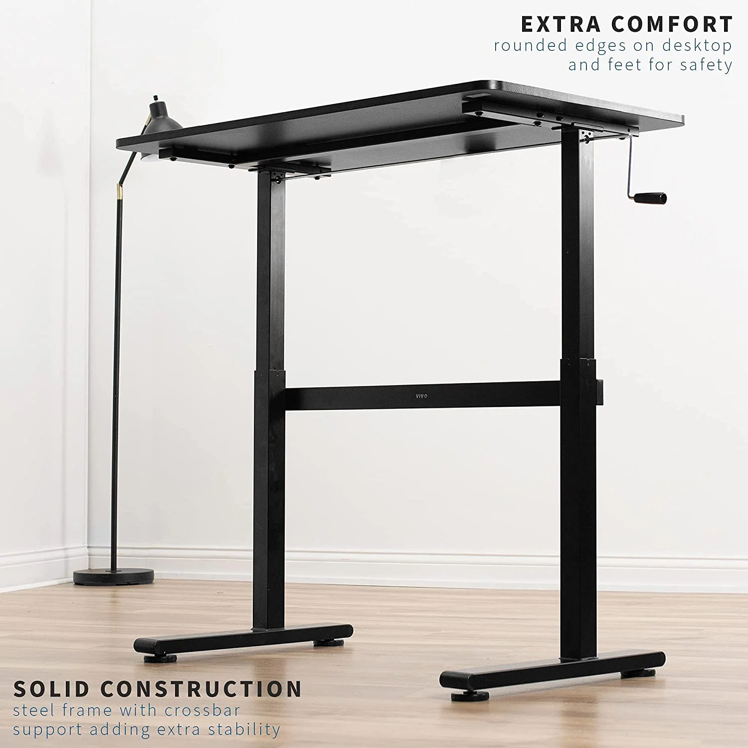 Standing Desk with Frame and Solid One-Piece Table Top, Height Adjustable, 43 x 24 inch