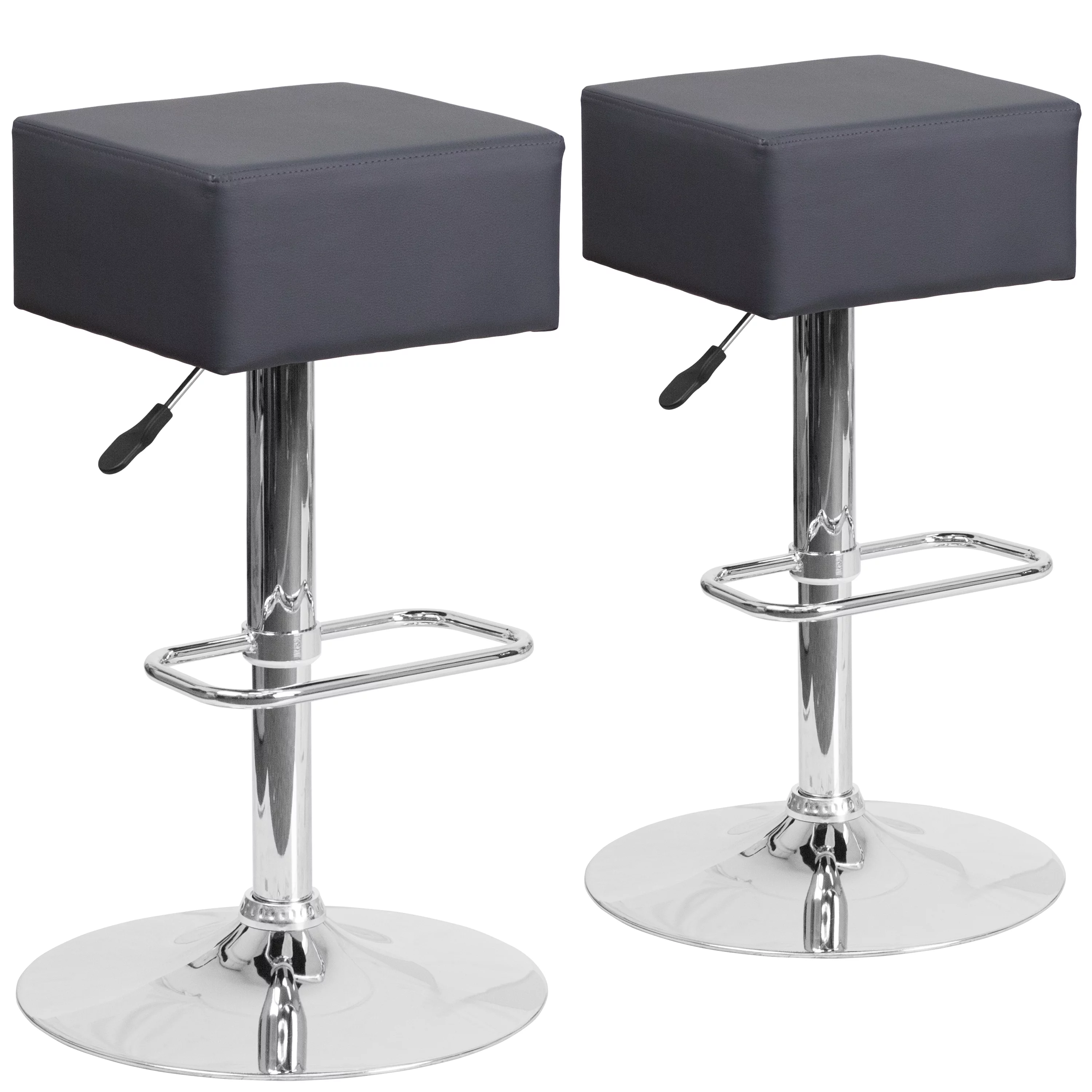 Flash Furniture 2 Pk. Contemporary Gray Vinyl Adjustable Height Barstool with Square Seat and Chrome Base