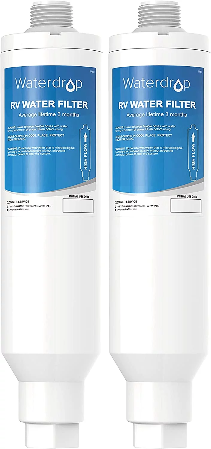 Waterdrop RV & Marine Inline Water Filter, NSF Certified, Boats, RVs, Campers, Gardening, Planting, Trailer or Motor Home KDF Filter (Pack of 2)
