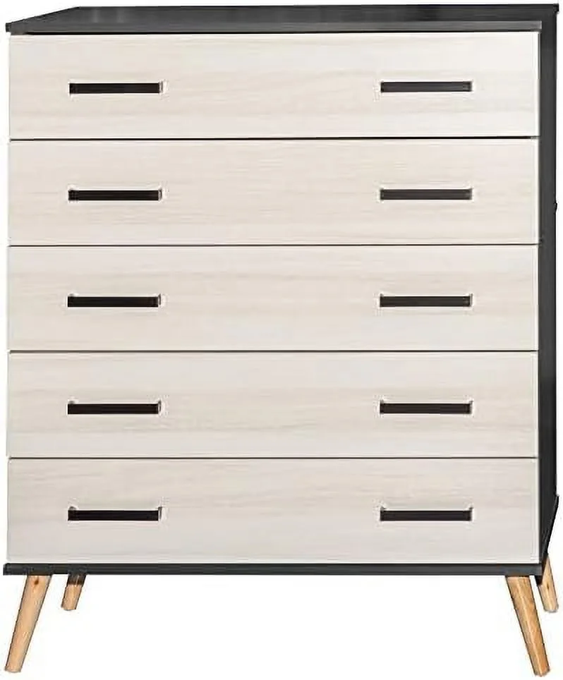 MQLIFEBOOM Eli Mid-Century Modern 5 Drawer Chest Dark Gray & Honey Oak