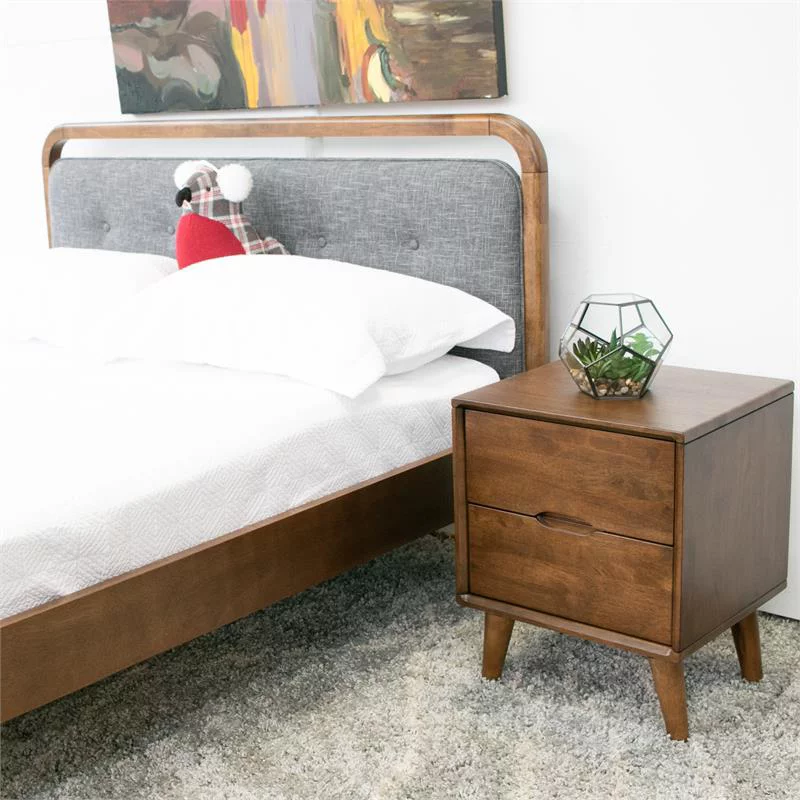 Home Square 2 Piece Mid-Century Modern Wood Nightstand Set in Walnut