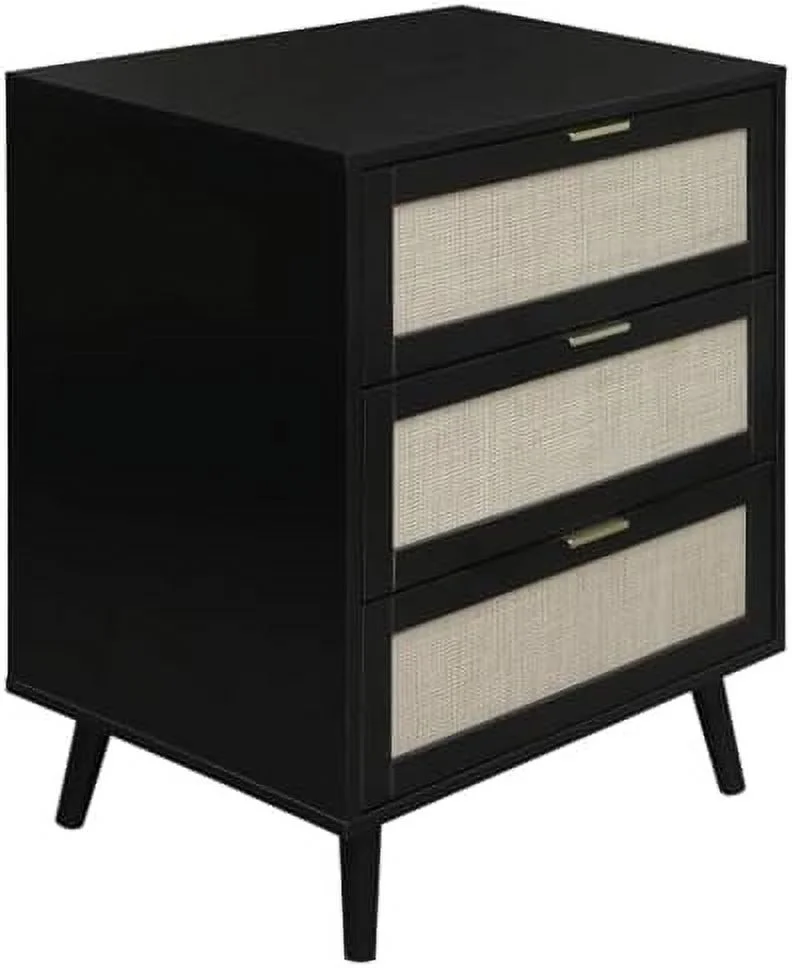 TJCGDTY 3 Drawer Dresser for Bedroom  Rattan Chest of Dressers Wood  Dresser Cabinet Organizer Unit for Bedroom  Living Room  Hallway  15.4" D x 23.6" W x 30.5" H Dark Green