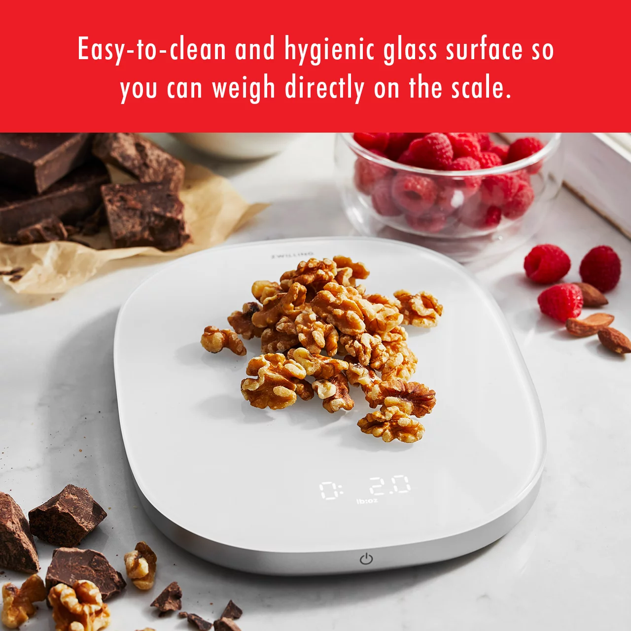 ZWILLING Enfinigy Digital Kitchen Food Scale, Max weight 22lbs, Grams & Ounces, .1-gram Accuracy, White