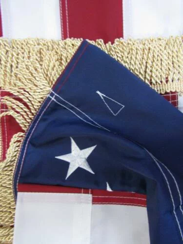3x5 Embroidered Sewn USA American Gold Fringe Sleeve 210D Nylon Flag 3'x5'