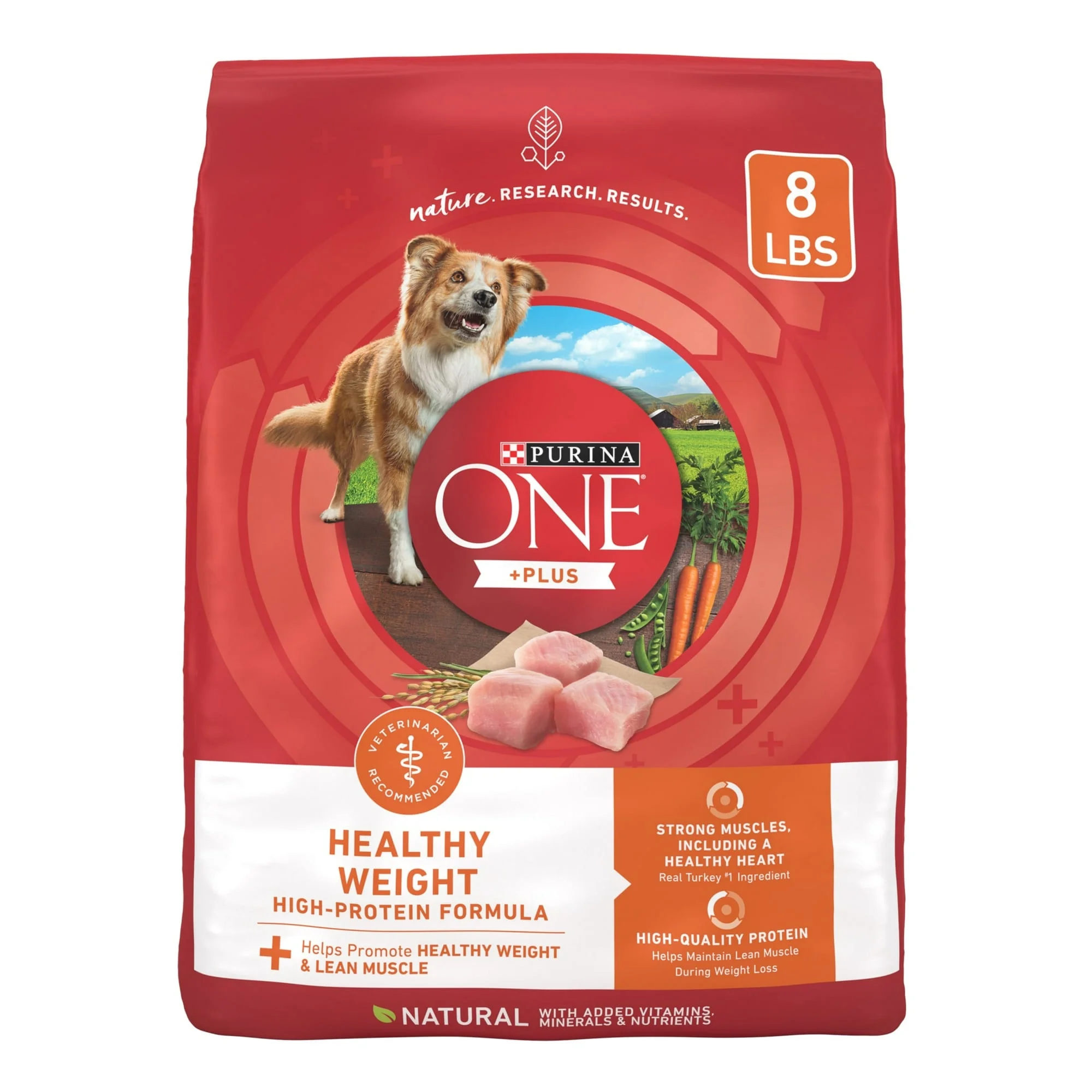 (3 Pack) Purina One +Plus Dry Dog Food High Protein Healthy Weight, Real Turkey 8 lb Bag